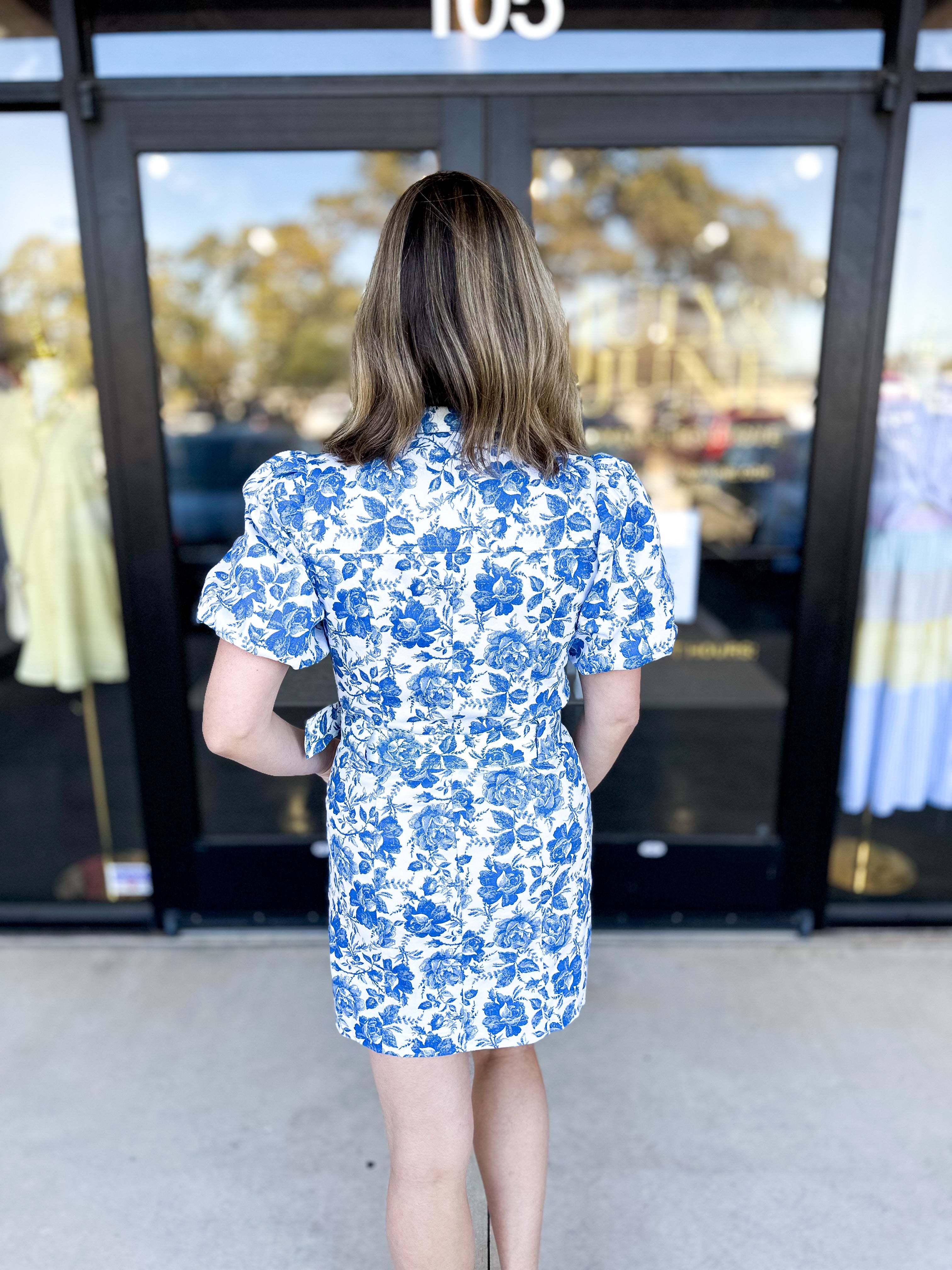 Classic Blue Floral Mini Dress-510 Mini-FATE-July & June Women's Fashion Boutique Located in San Antonio, Texas