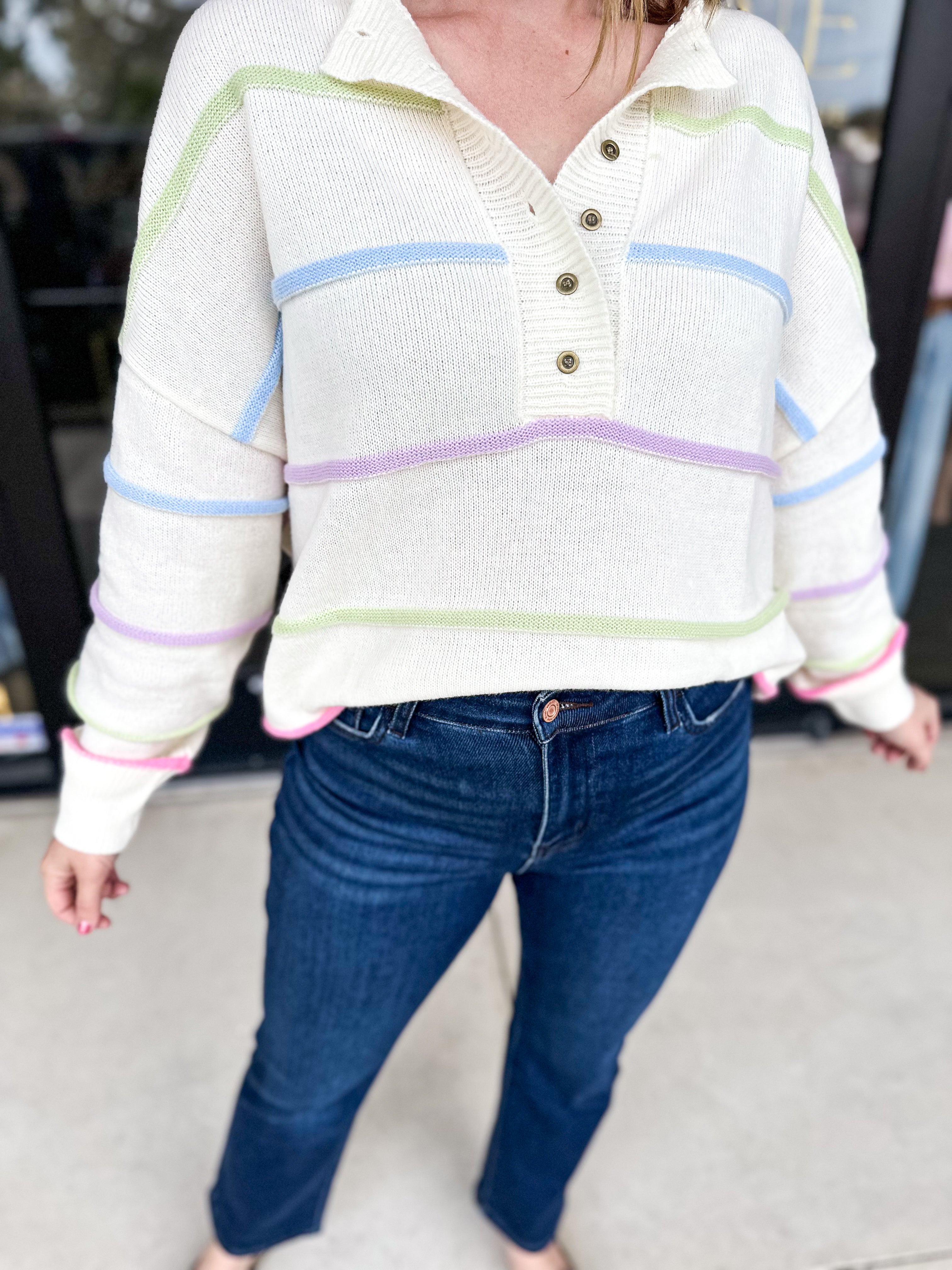 Pastel Rainbow Sweater-230 Sweaters/Cardis-FANTASTIC FAWN-July & June Women's Fashion Boutique Located in San Antonio, Texas