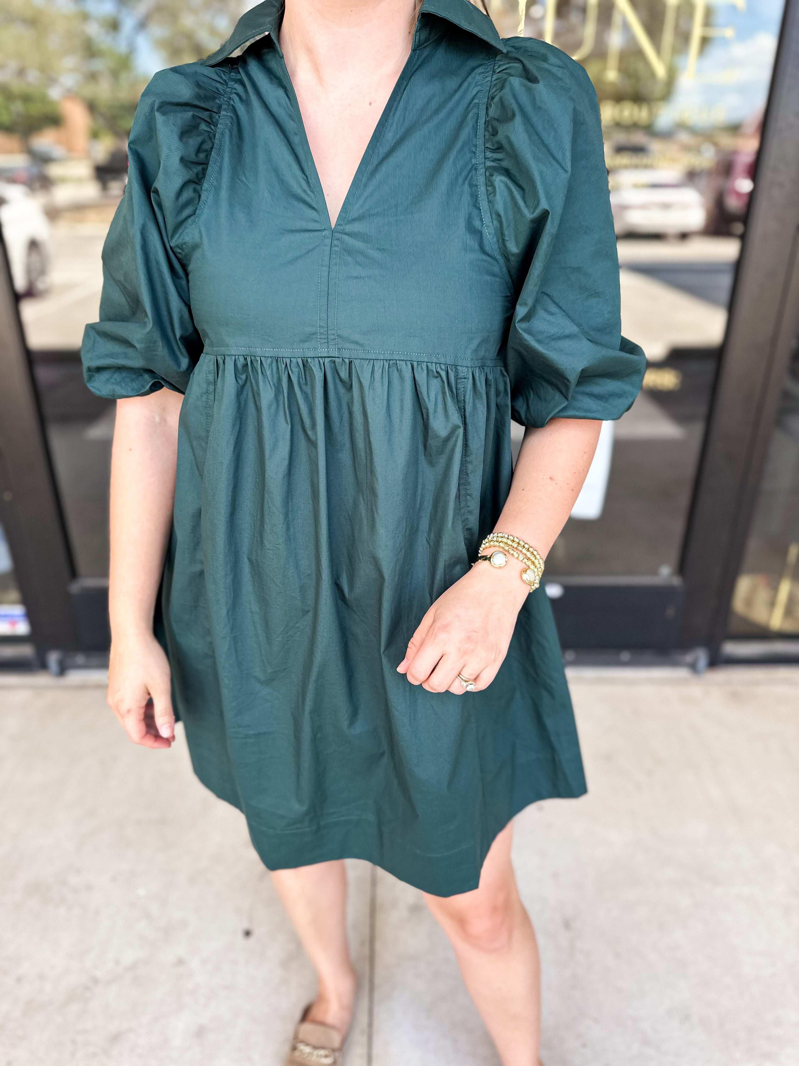 The Blakely Mini Dress - Hunter Green-510 Mini-PINCH-July & June Women's Fashion Boutique Located in San Antonio, Texas