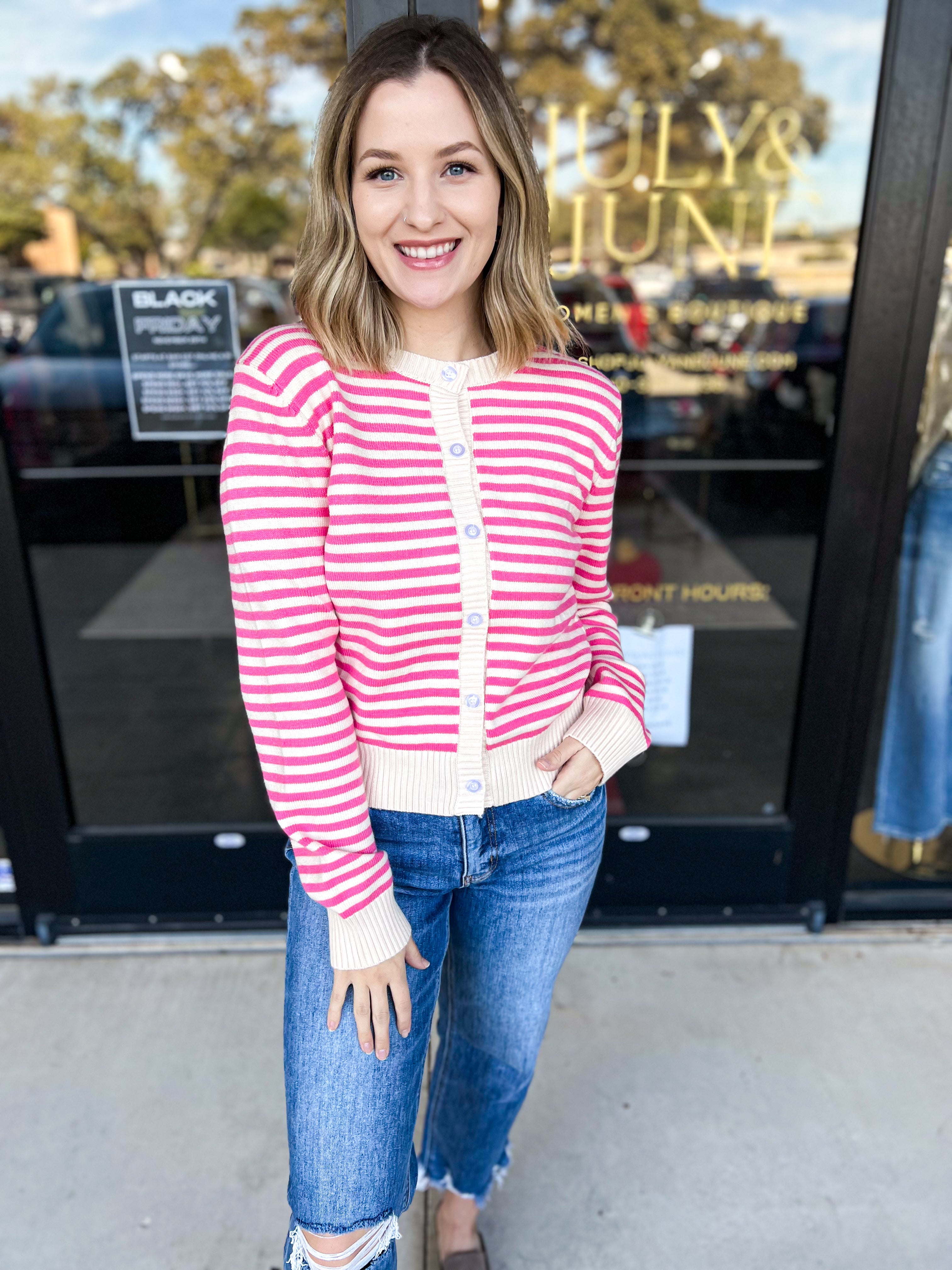 Cream & Pink Cardigan-230 Sweaters/Cardis-ABLE-July & June Women's Fashion Boutique Located in San Antonio, Texas