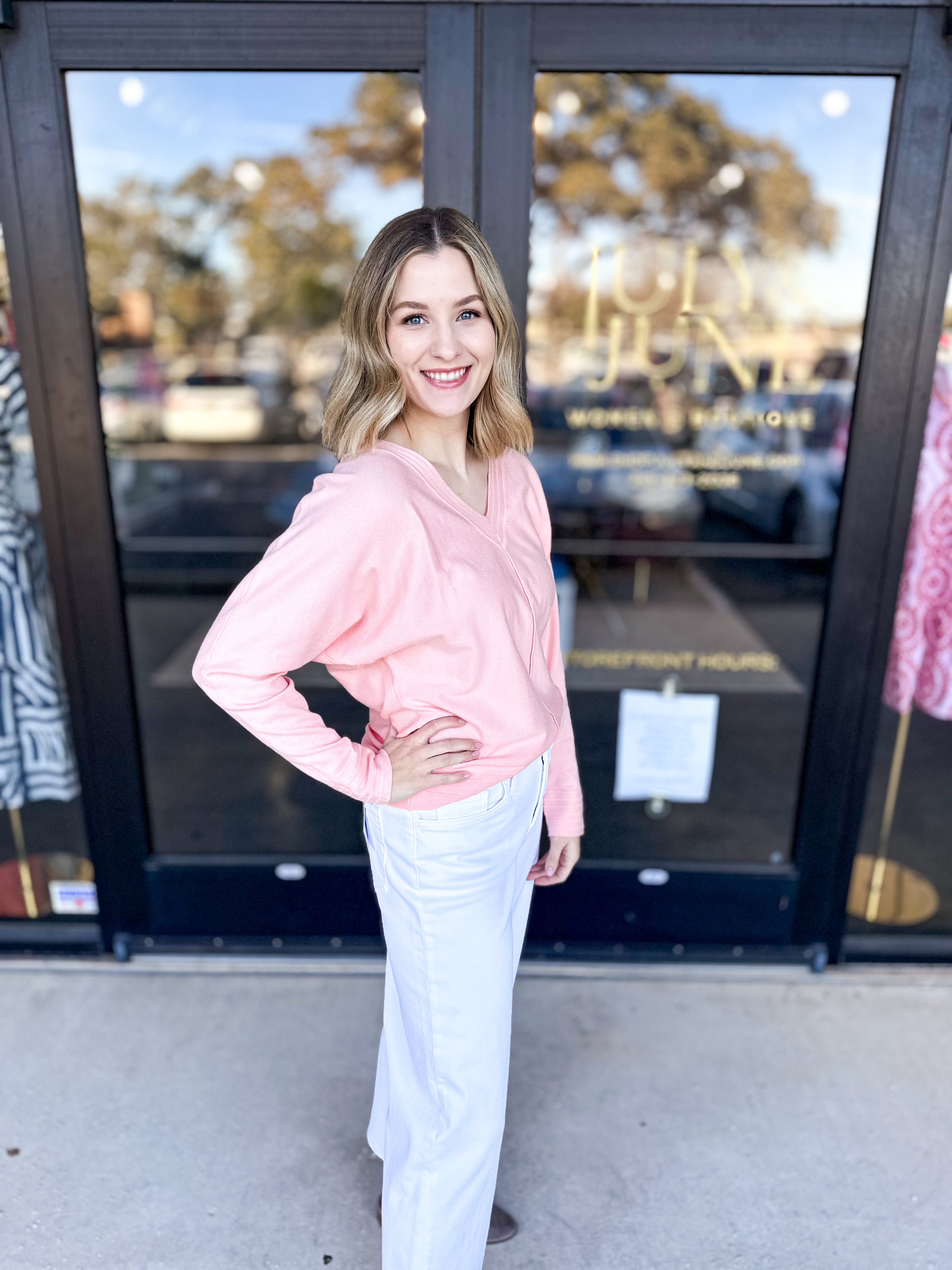 Shawn Comfy Top - Light Peach-210 Casual Blouses-ALLIE ROSE-July & June Women's Fashion Boutique Located in San Antonio, Texas