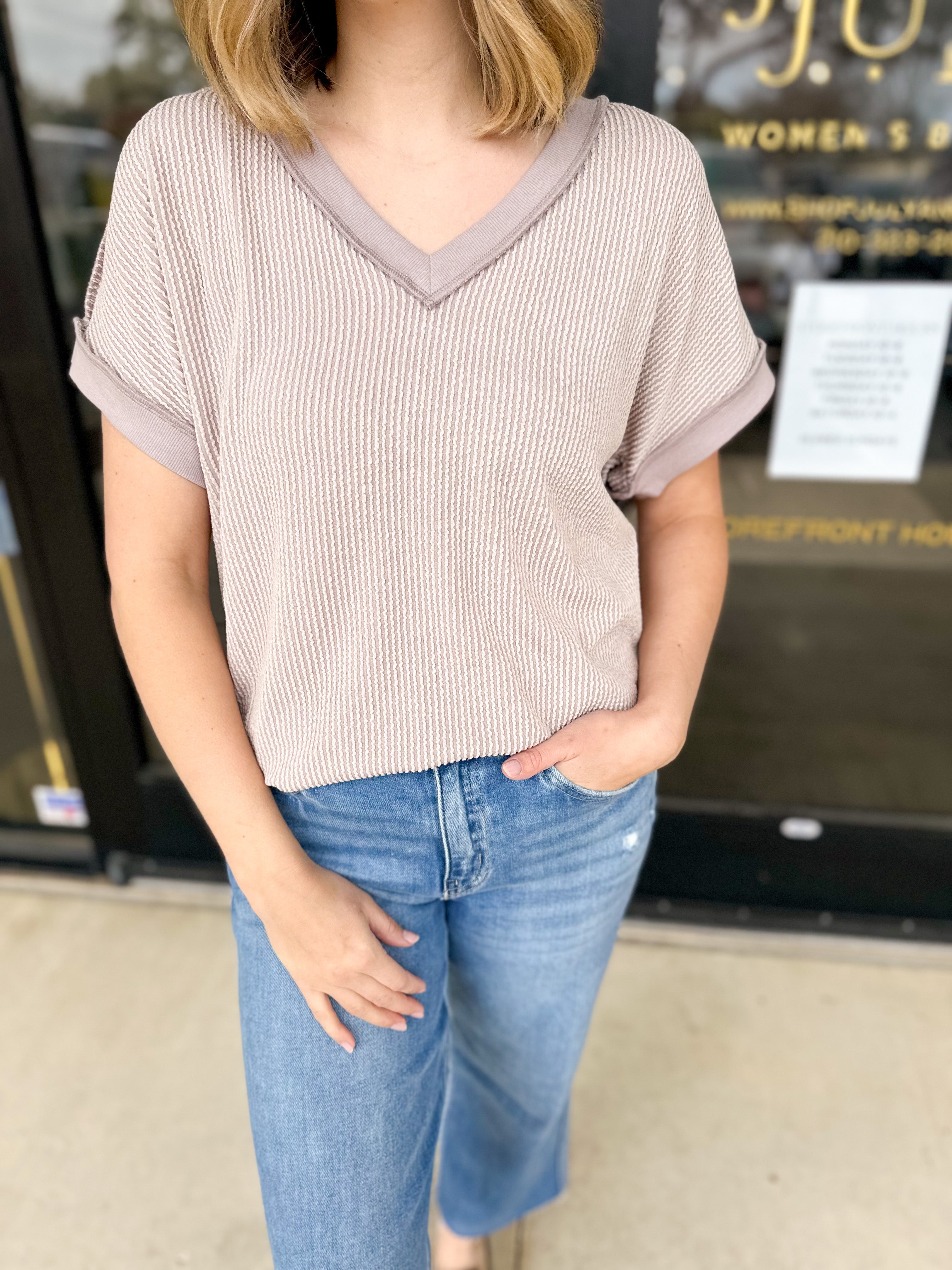 The Sadie Tee - Beige-210 Casual Blouses-JODIFL-July & June Women's Fashion Boutique Located in San Antonio, Texas