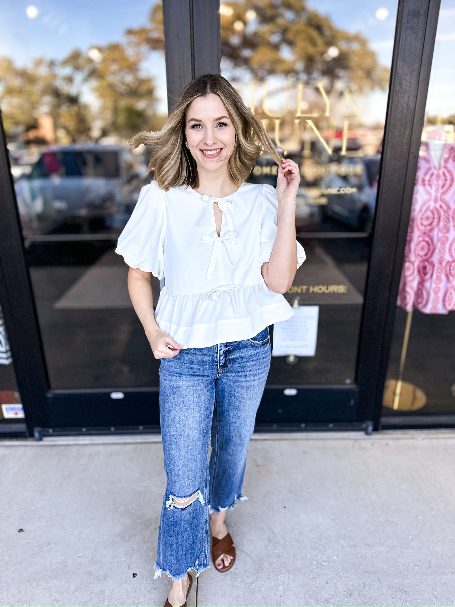 Feminine Bow Blouse - Ivory-200 Fashion Blouses-ENTRO-July & June Women's Fashion Boutique Located in San Antonio, Texas