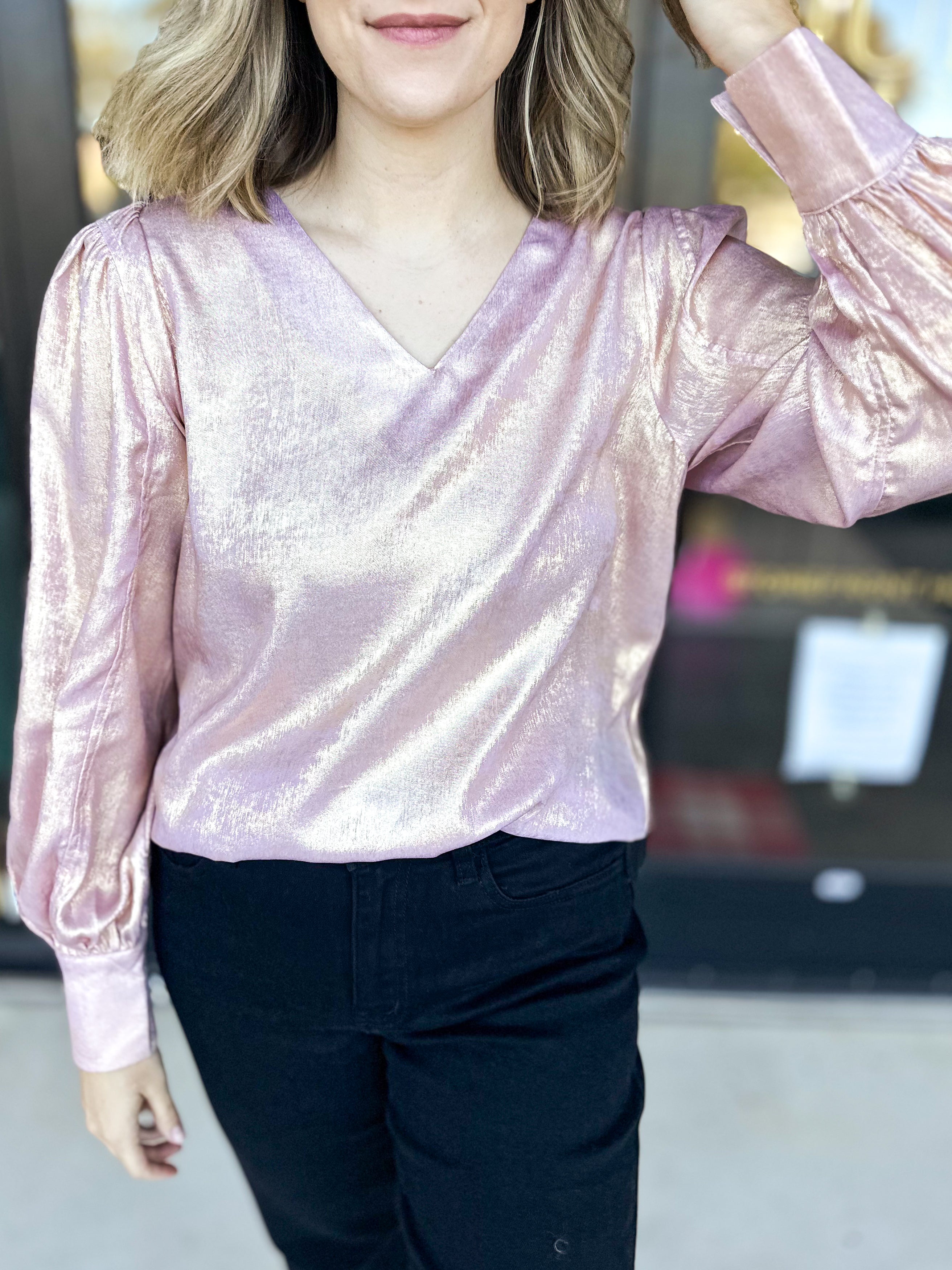 Shimmer Blouse - Blush-JODIFL-July & June Women's Fashion Boutique Located in San Antonio, Texas