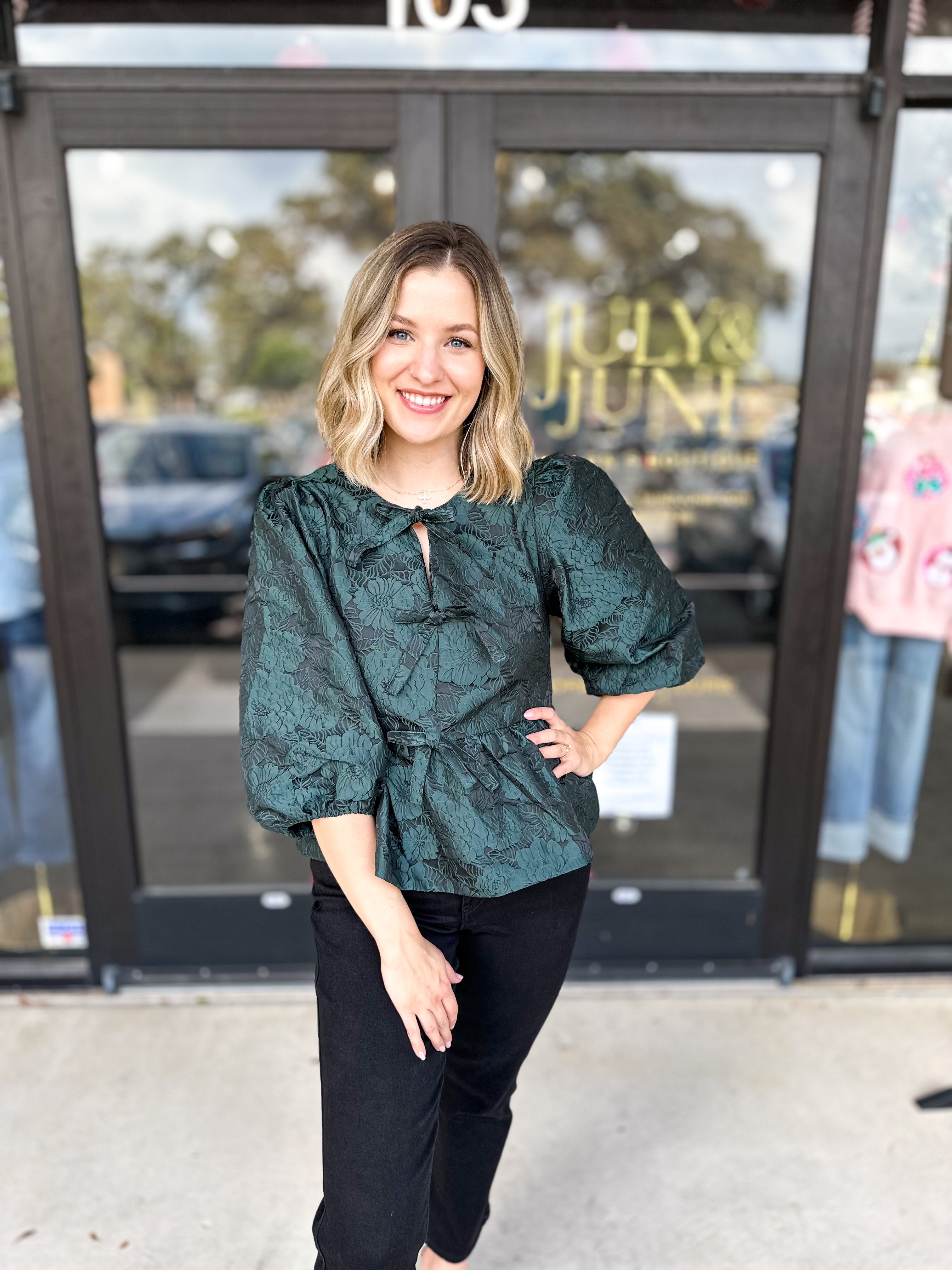 Timeless Elegance Bow Blouse - Green-200 Fashion Blouses-ENTRO-July & June Women's Fashion Boutique Located in San Antonio, Texas