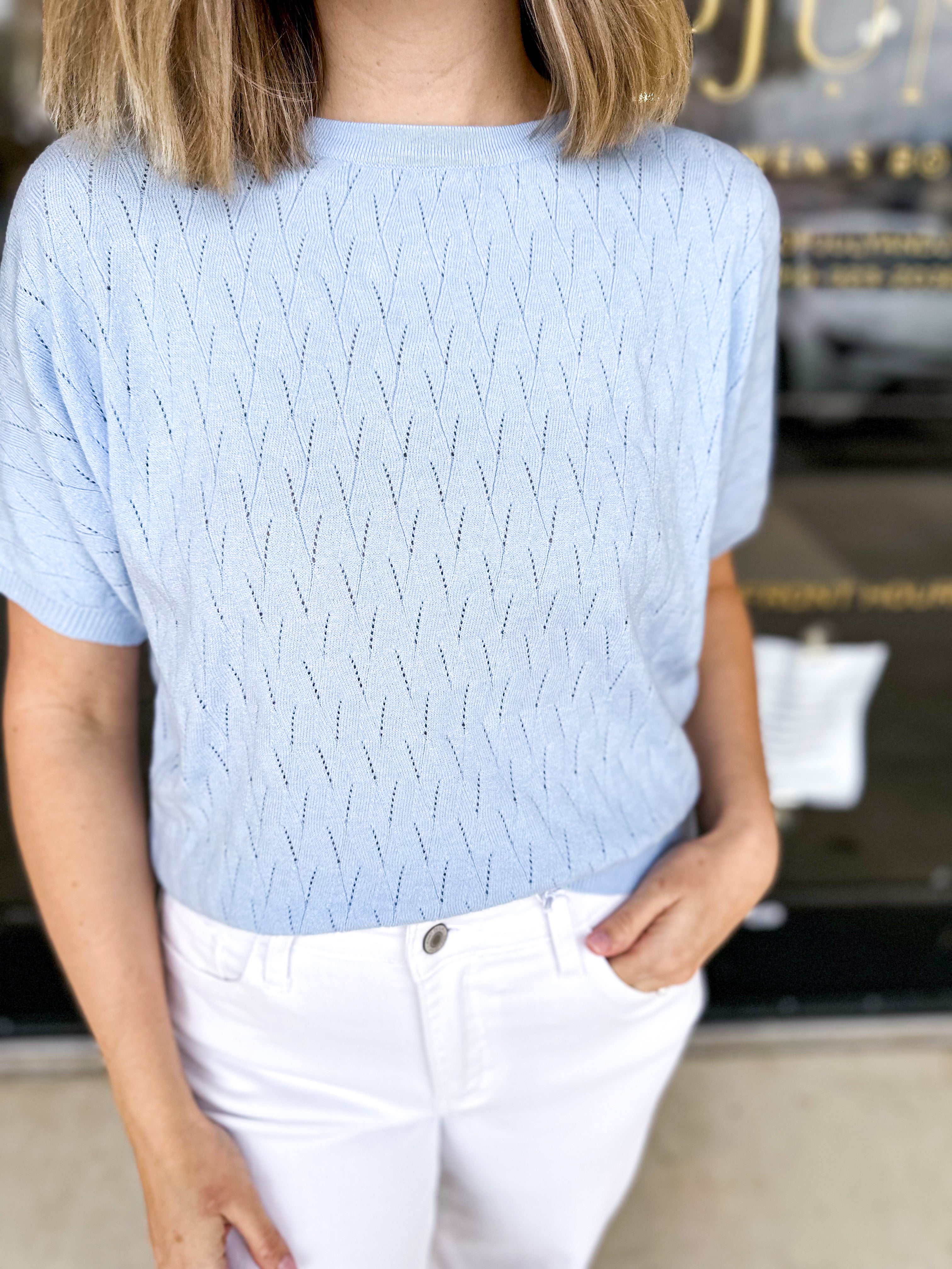 Pastel Knit Tee - Soft Blue-230 Sweaters/Cardis-ALLIE ROSE-July & June Women's Fashion Boutique Located in San Antonio, Texas