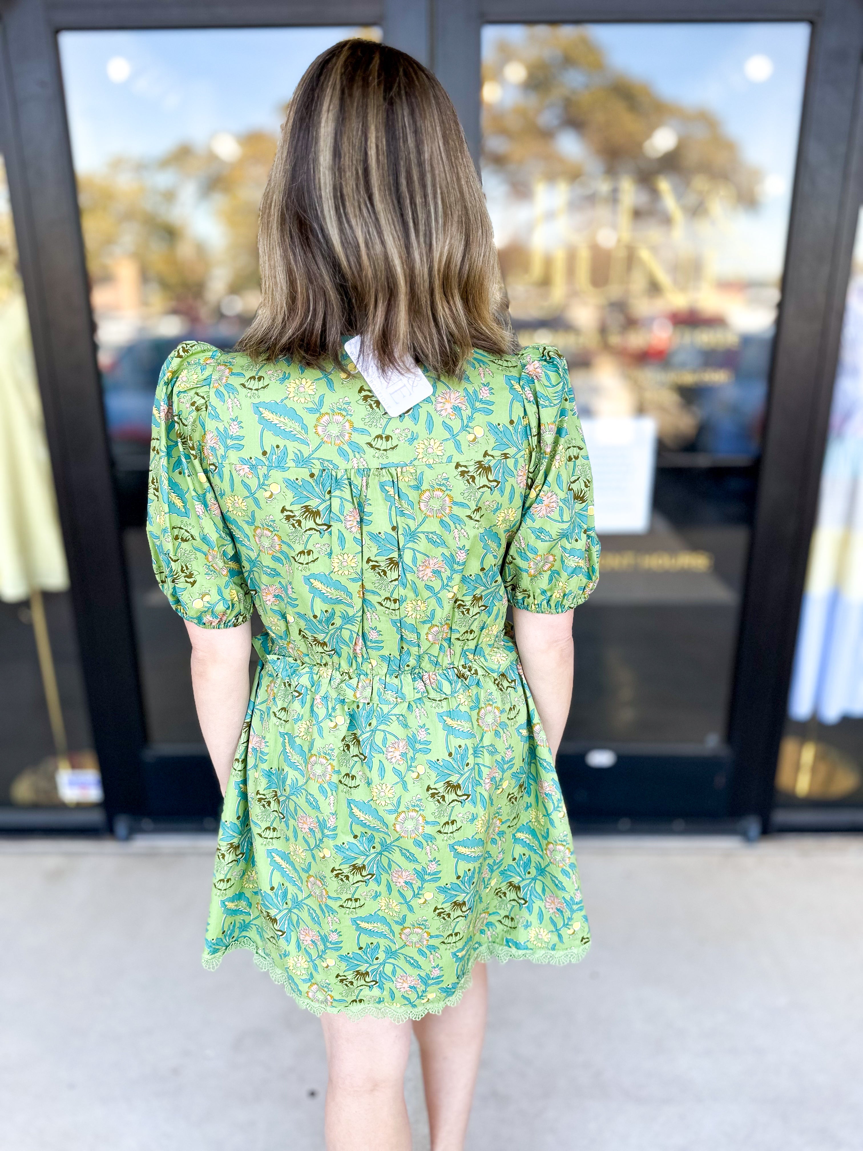 Sage Floral Mini Dress-510 Mini-&MERCI-July & June Women's Fashion Boutique Located in San Antonio, Texas