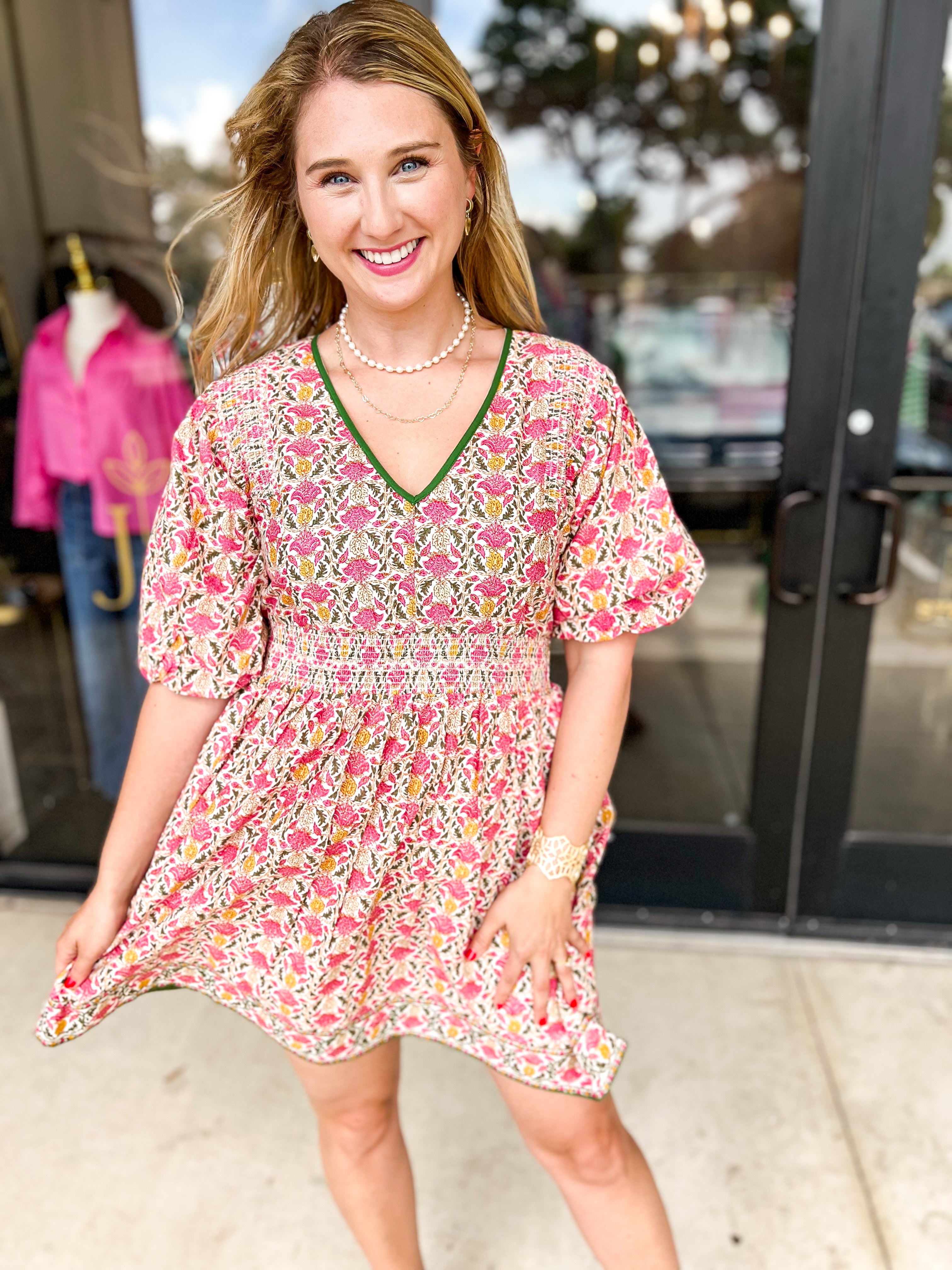 THML - Pink & Olive Mini Dress-510 Mini-THML-July & June Women's Fashion Boutique Located in San Antonio, Texas