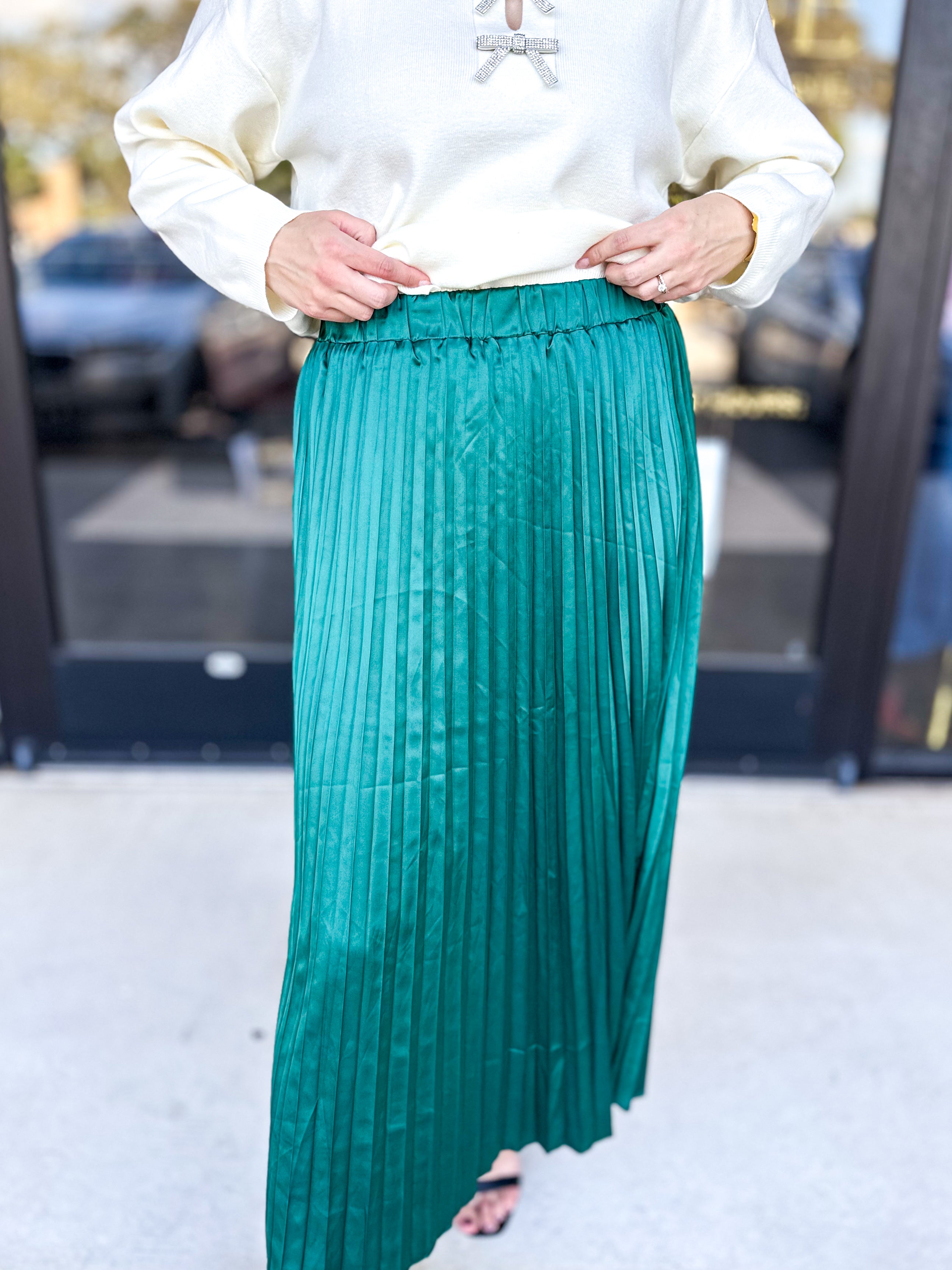 Emerald Green Midi Skirt-410 Shorts/Skirts-FATE-July & June Women's Fashion Boutique Located in San Antonio, Texas