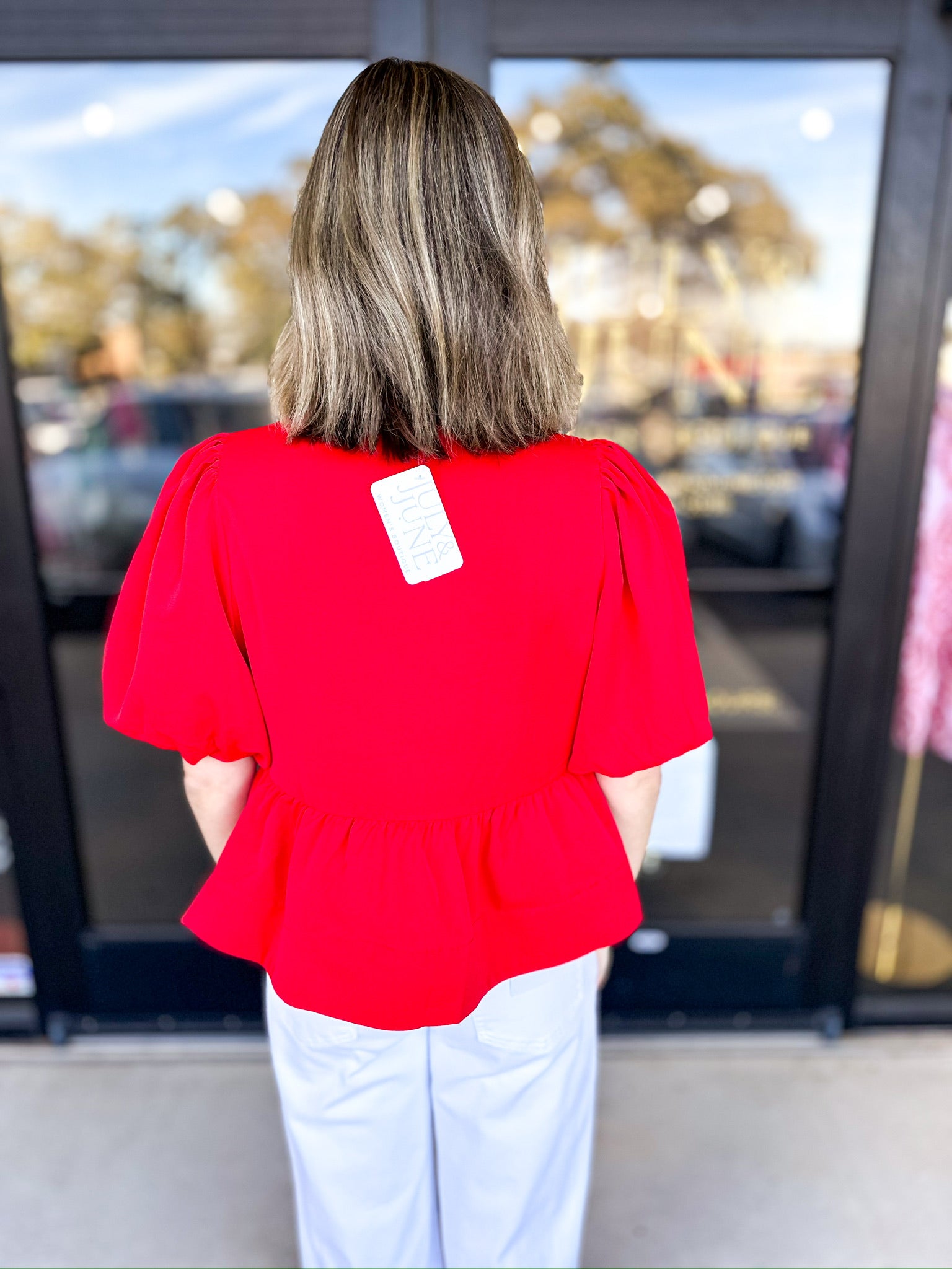 Feminine Bow Blouse - Red-200 Fashion Blouses-ENTRO-July & June Women's Fashion Boutique Located in San Antonio, Texas