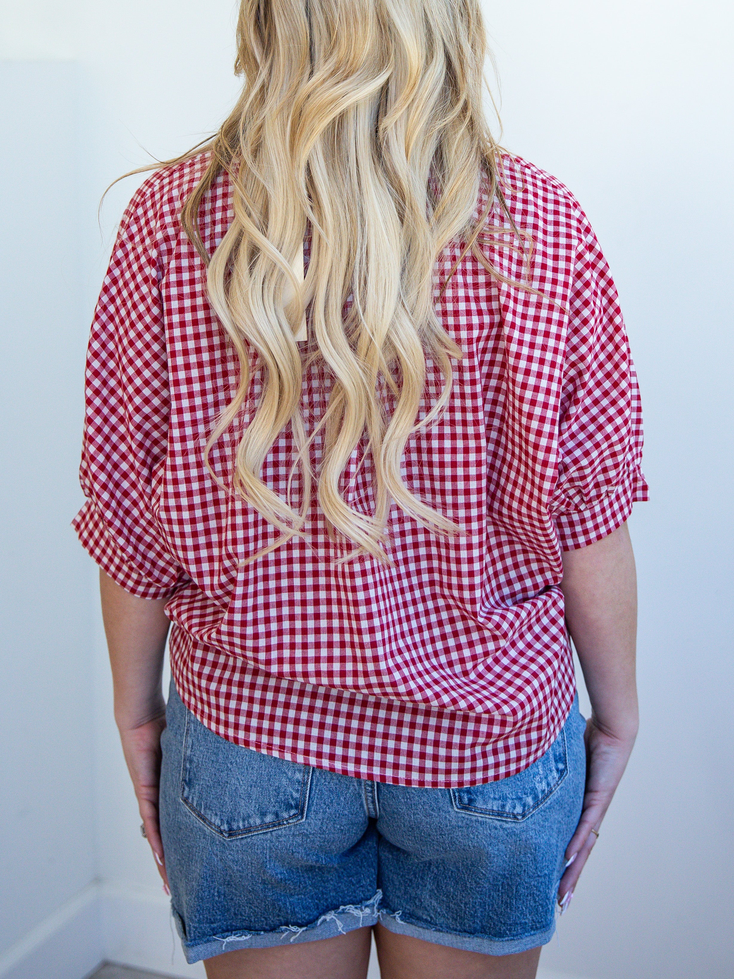 Gingham Sweetheart Blouse - Red-200 Fashion Blouses-ALLIE ROSE-July & June Women's Fashion Boutique Located in San Antonio, Texas