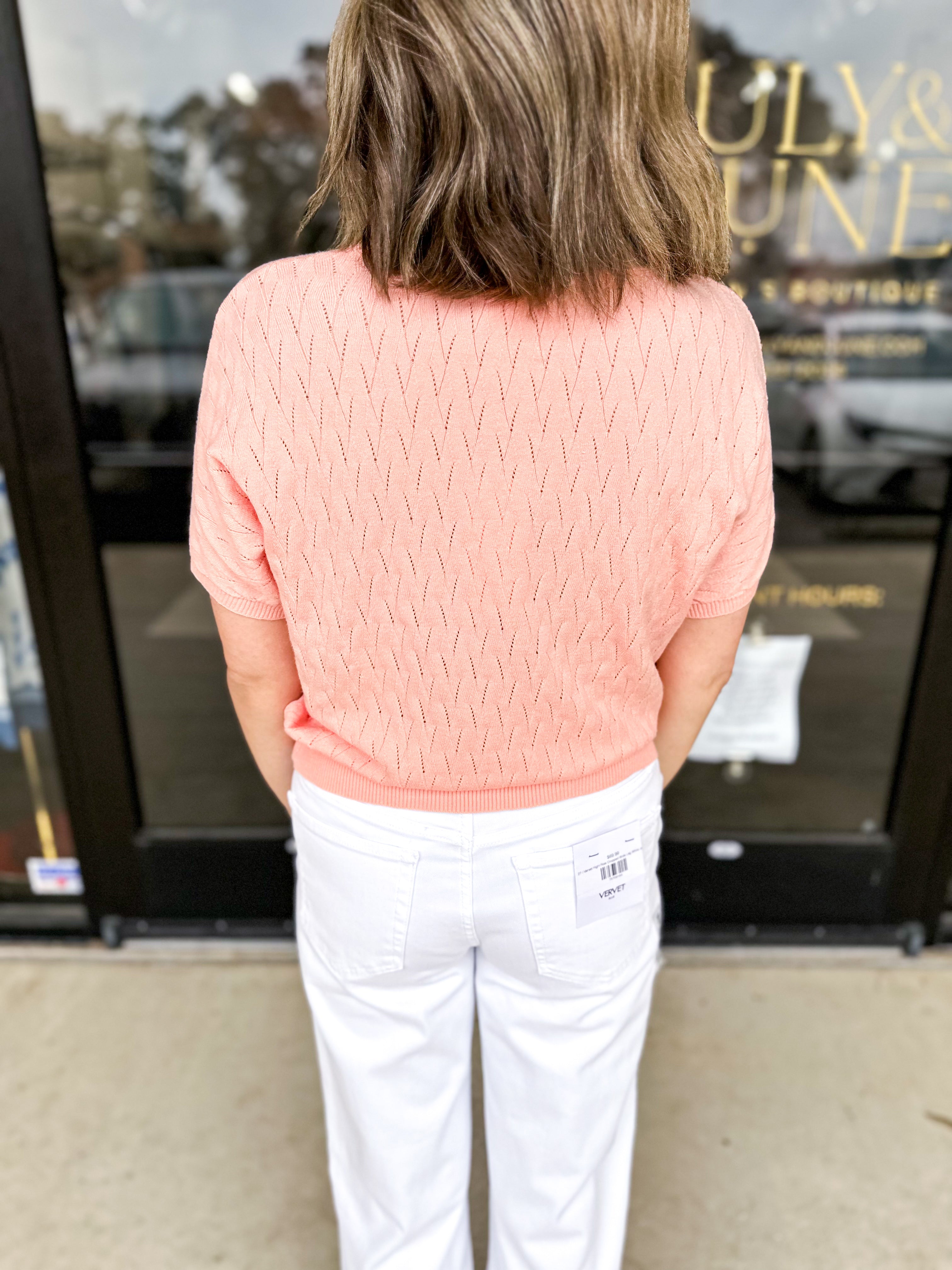 Pastel Knit Tee - Peach-230 Sweaters/Cardis-ALLIE ROSE-July & June Women's Fashion Boutique Located in San Antonio, Texas