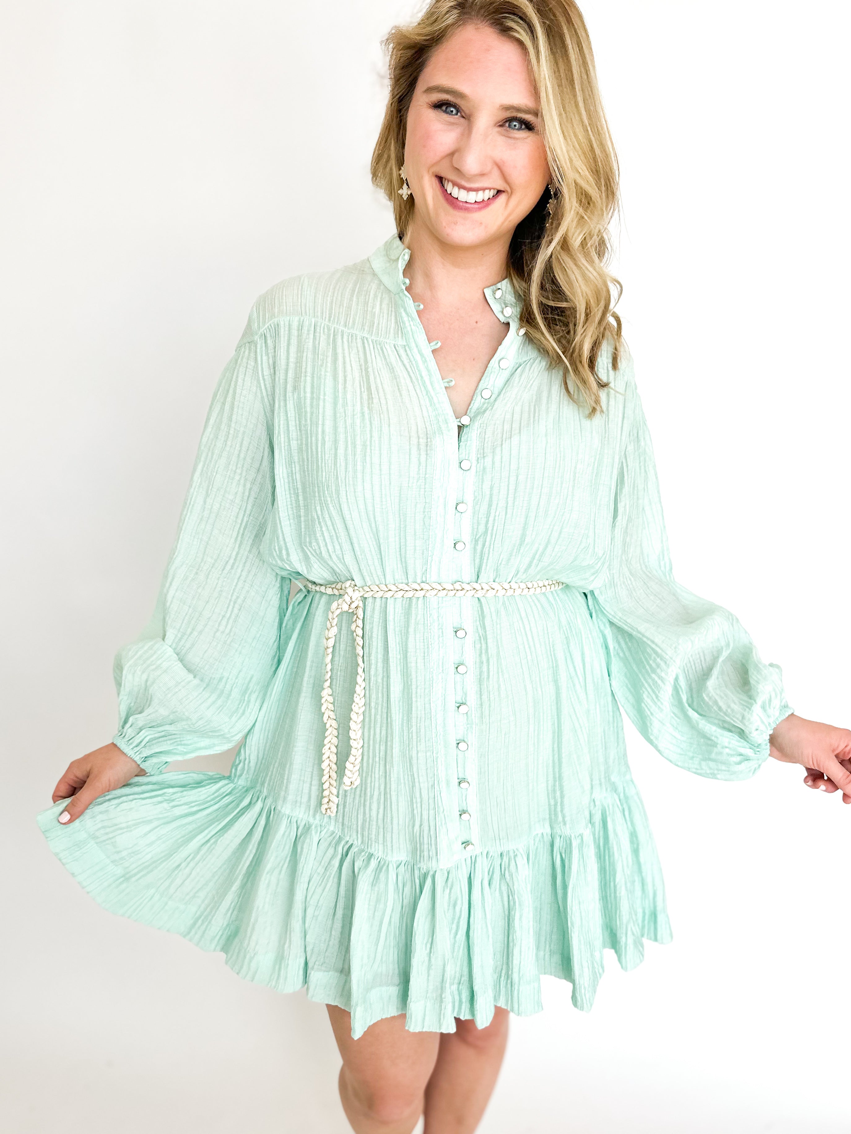 Belted Mini Dress - Mint-510 Mini-OLIVACEOUS-July & June Women's Fashion Boutique Located in San Antonio, Texas