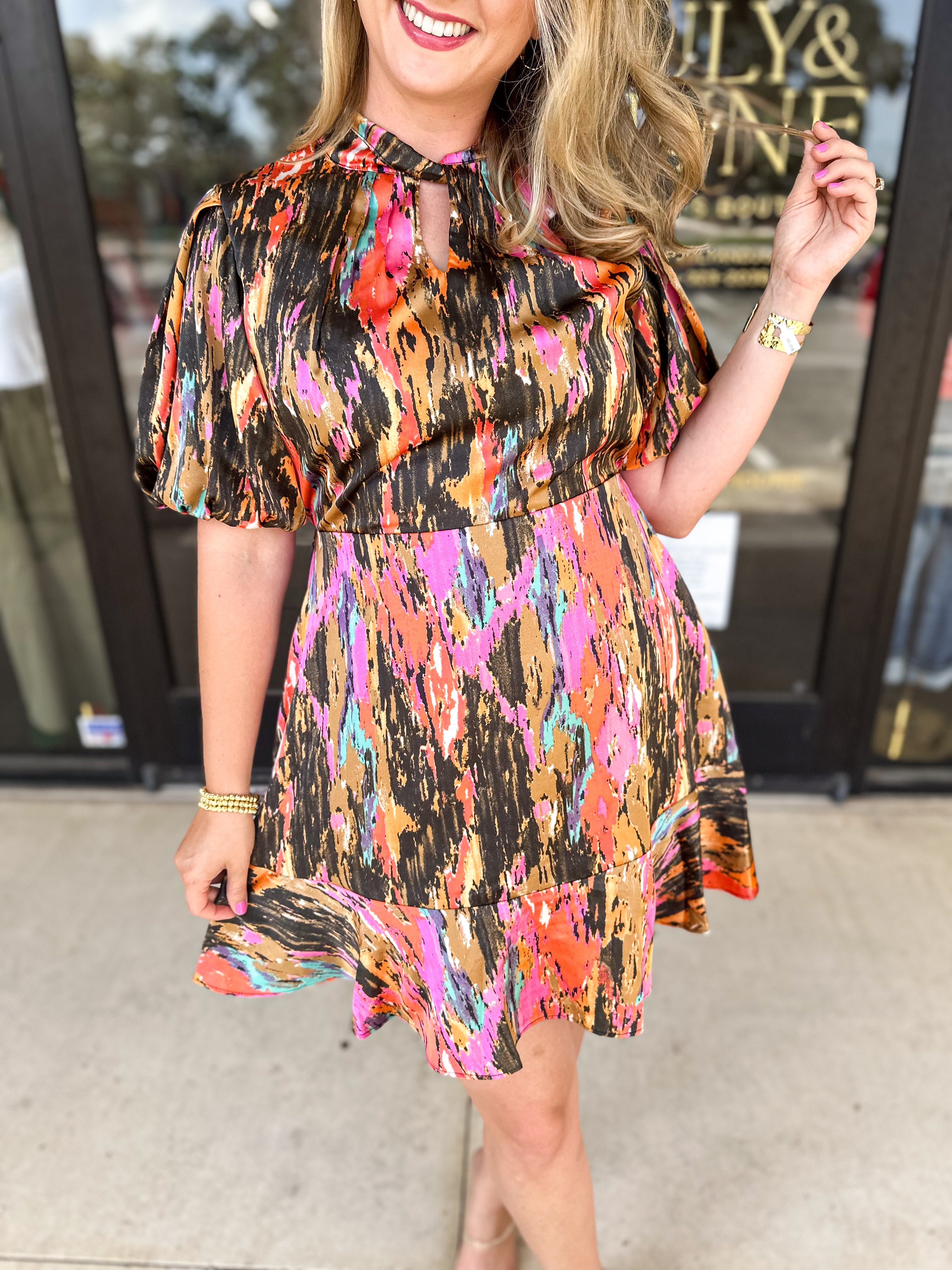 THML - Vibrant Abstract Mini Dress-510 Mini-THML-July & June Women's Fashion Boutique Located in San Antonio, Texas