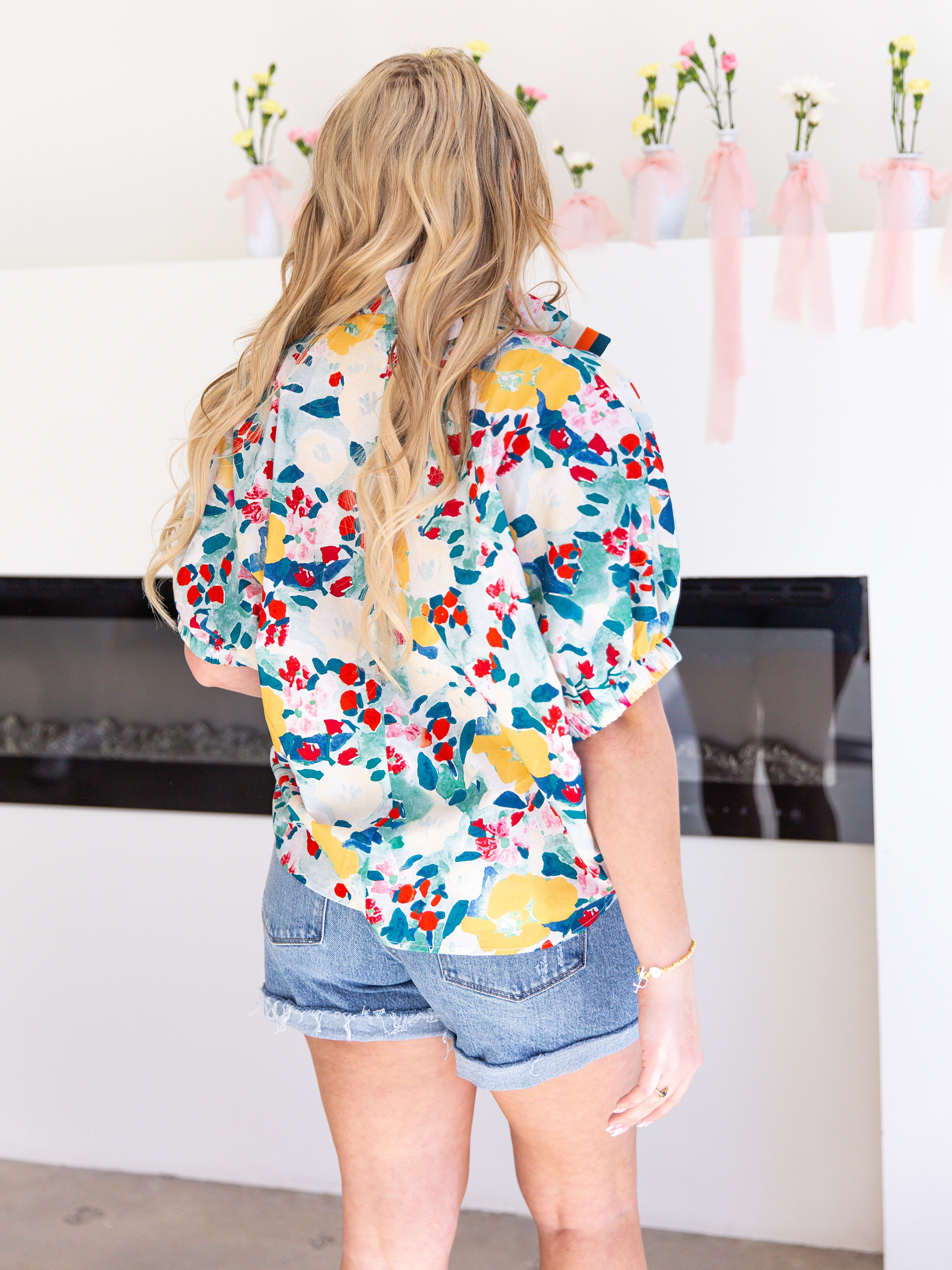 Watercolor Varsity Blouse-200 Fashion Blouses-ENTRO-July & June Women's Fashion Boutique Located in San Antonio, Texas