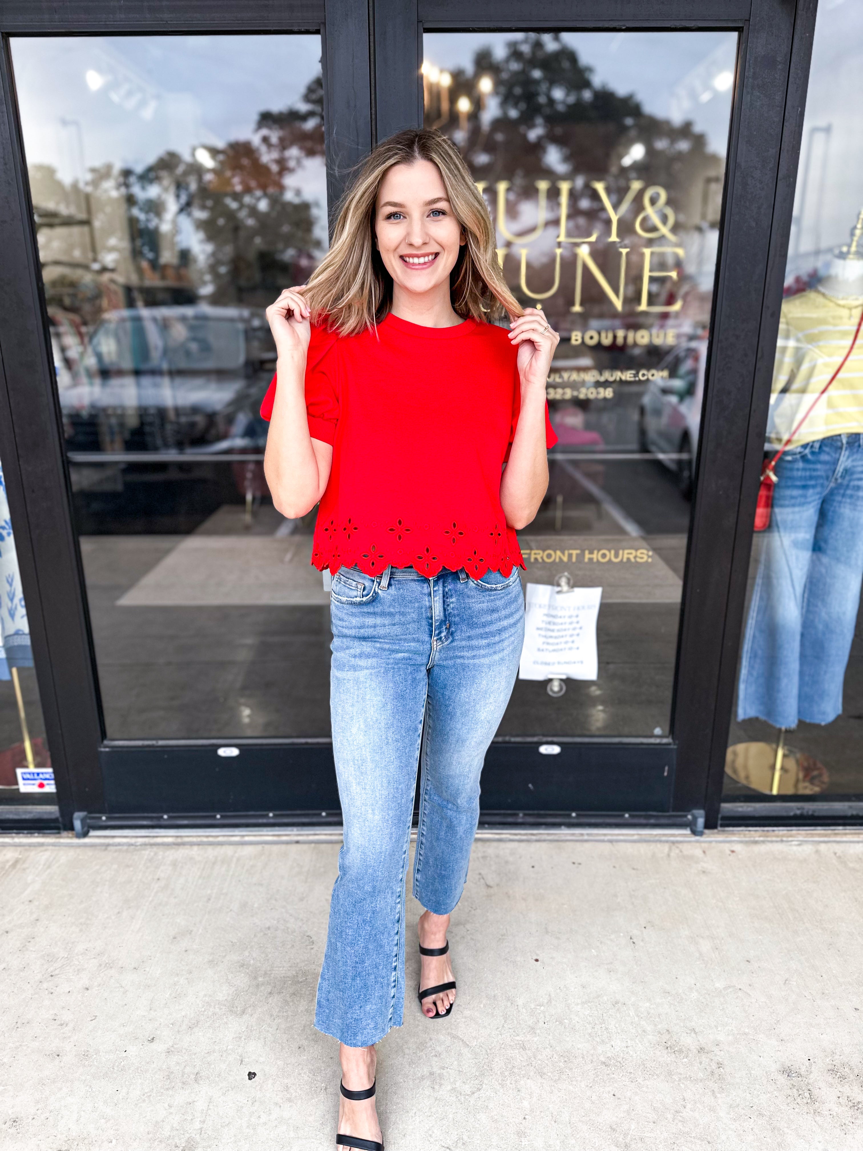 Casual Cut Out Blouse - Red-200 Fashion Blouses-ENTRO-July & June Women's Fashion Boutique Located in San Antonio, Texas