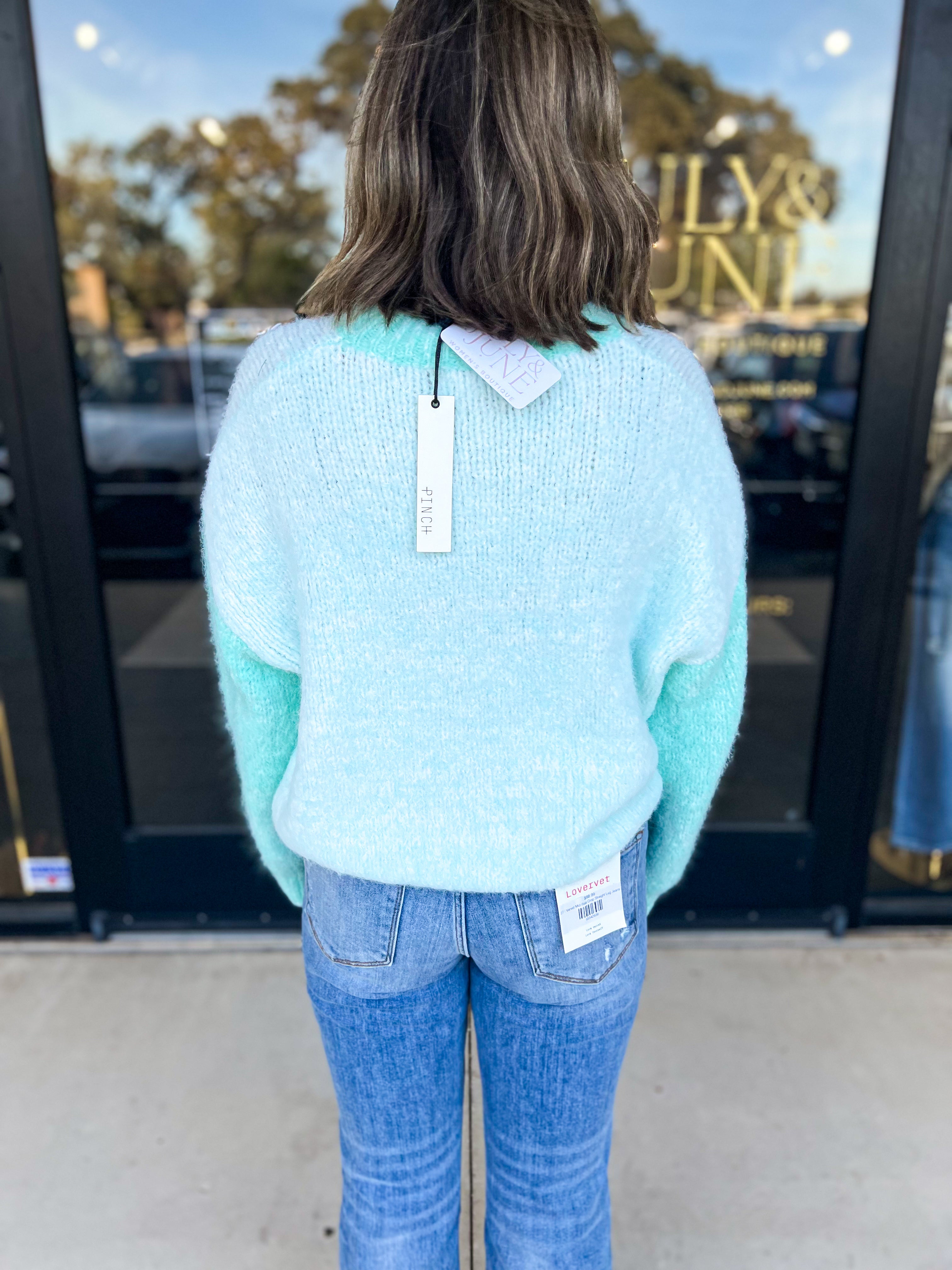 Contrast Blue Fuzzy Sweater Top-PINCH-July & June Women's Fashion Boutique Located in San Antonio, Texas