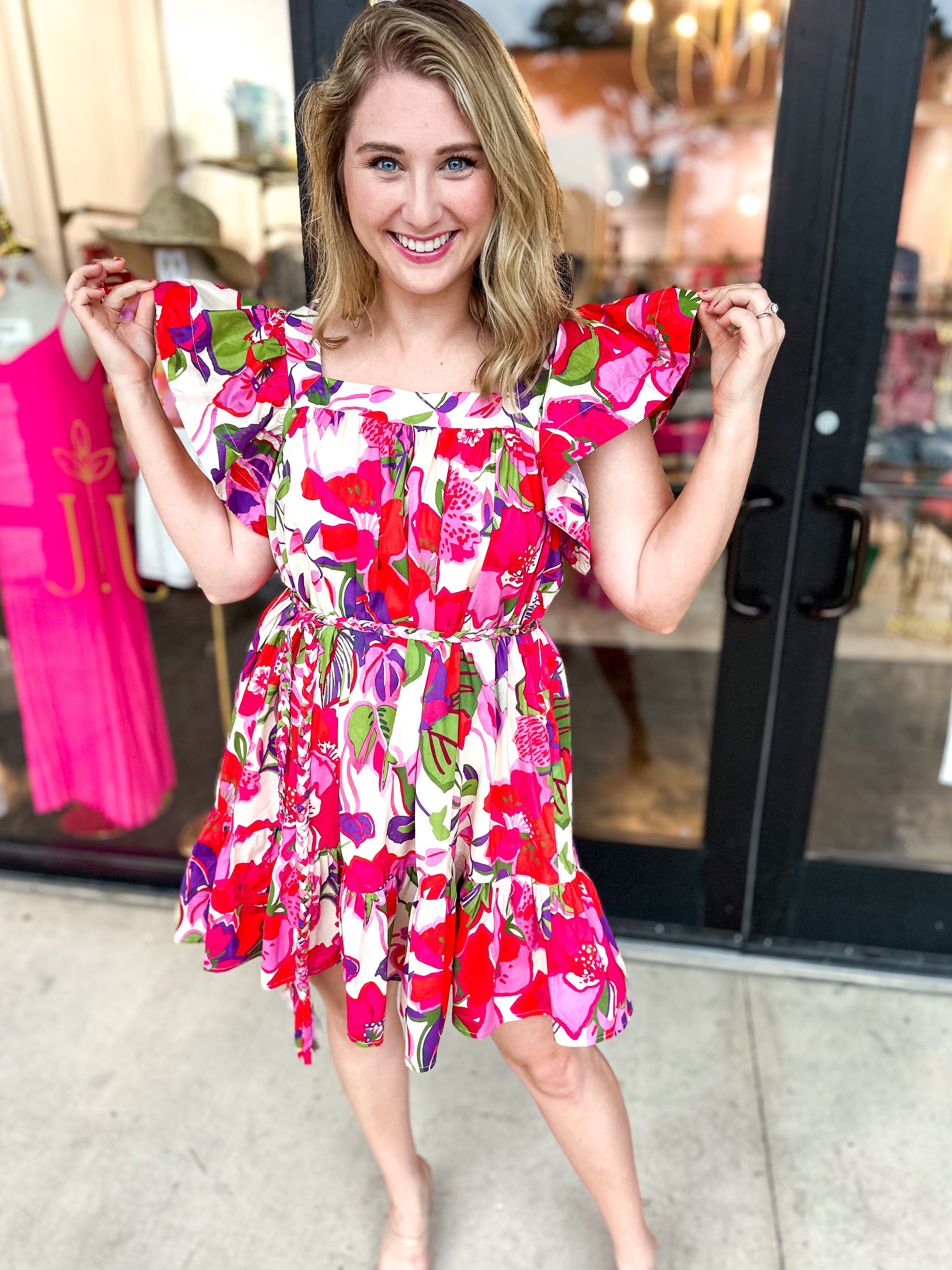 Braided Floral Mini Dress-510 Mini-ENTRO-July & June Women's Fashion Boutique Located in San Antonio, Texas