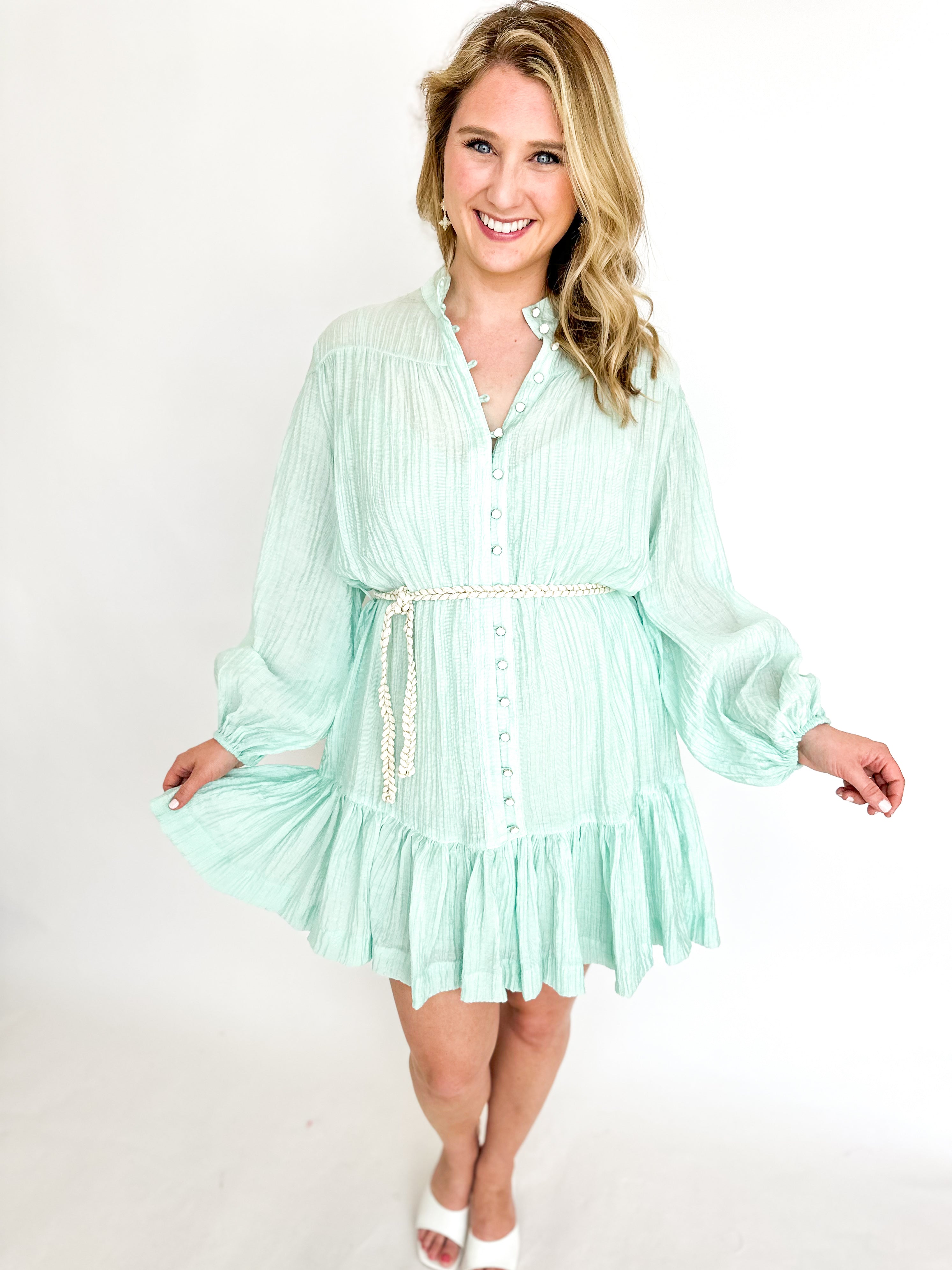 Belted Mini Dress - Mint-510 Mini-OLIVACEOUS-July & June Women's Fashion Boutique Located in San Antonio, Texas