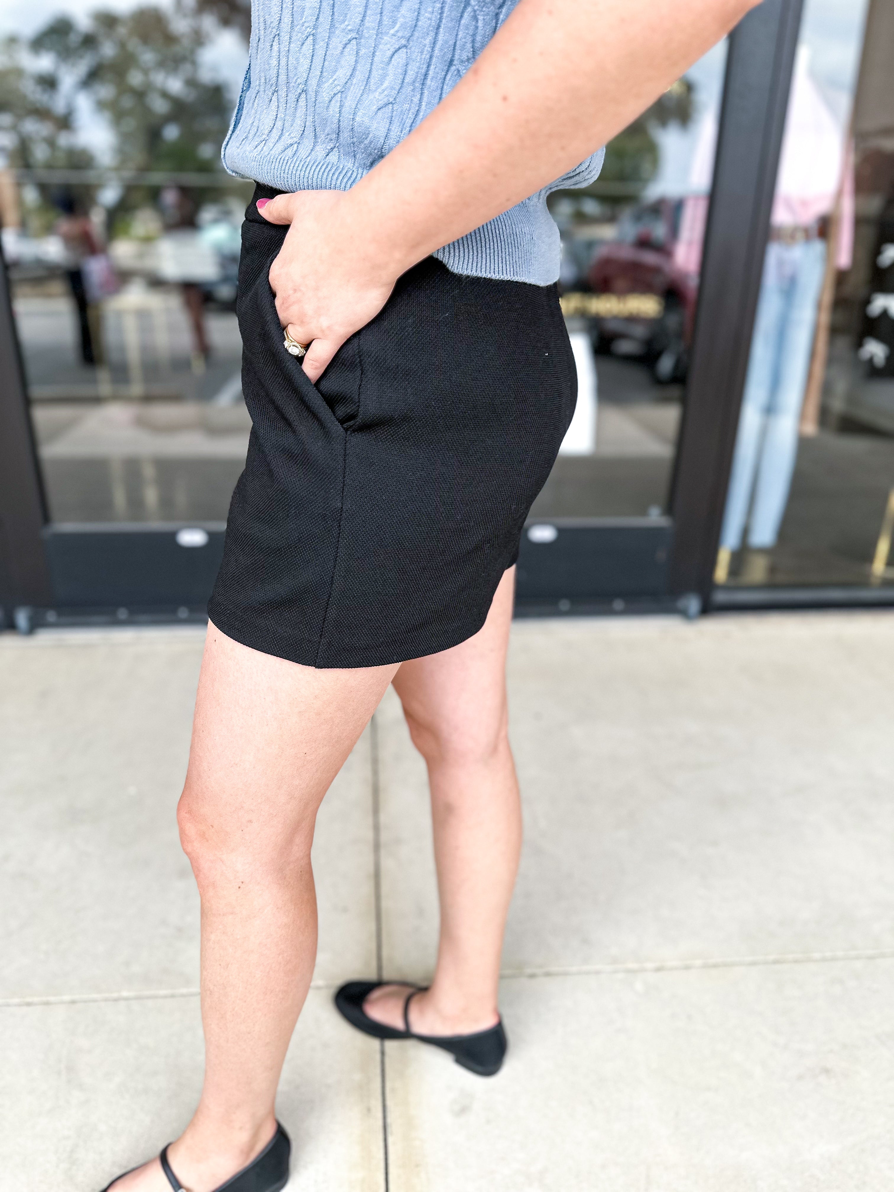 Tweed Shorts - Black-410 Shorts/Skirts-SKIES ARE BLUE-July & June Women's Fashion Boutique Located in San Antonio, Texas