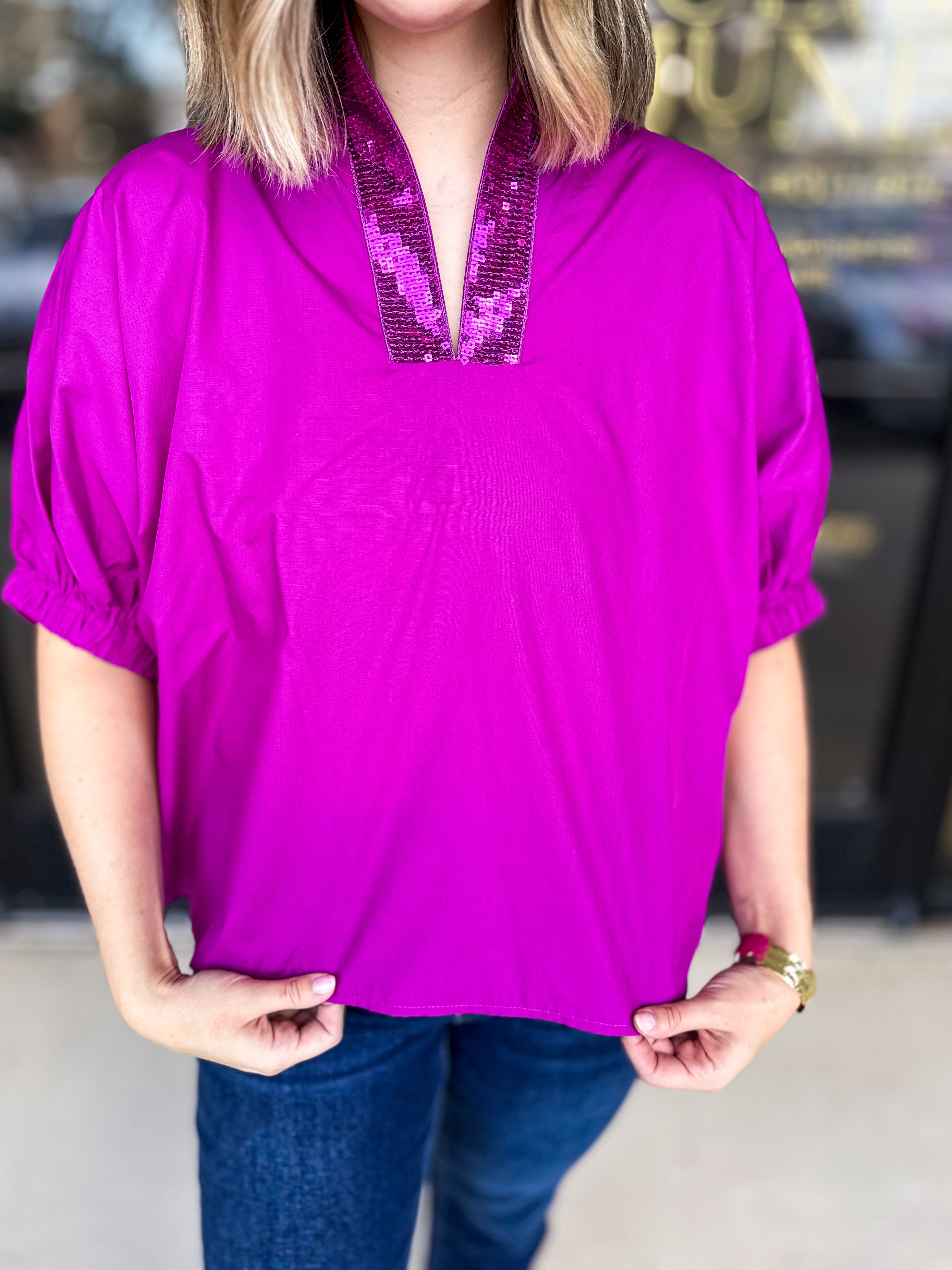 Sparkle Party Top - Magenta - PINK FRIDAY DOORBUSTER - ONLINE-PINK FRIDAY DOORBUSTERS-ENTRO-July & June Women's Fashion Boutique Located in San Antonio, Texas