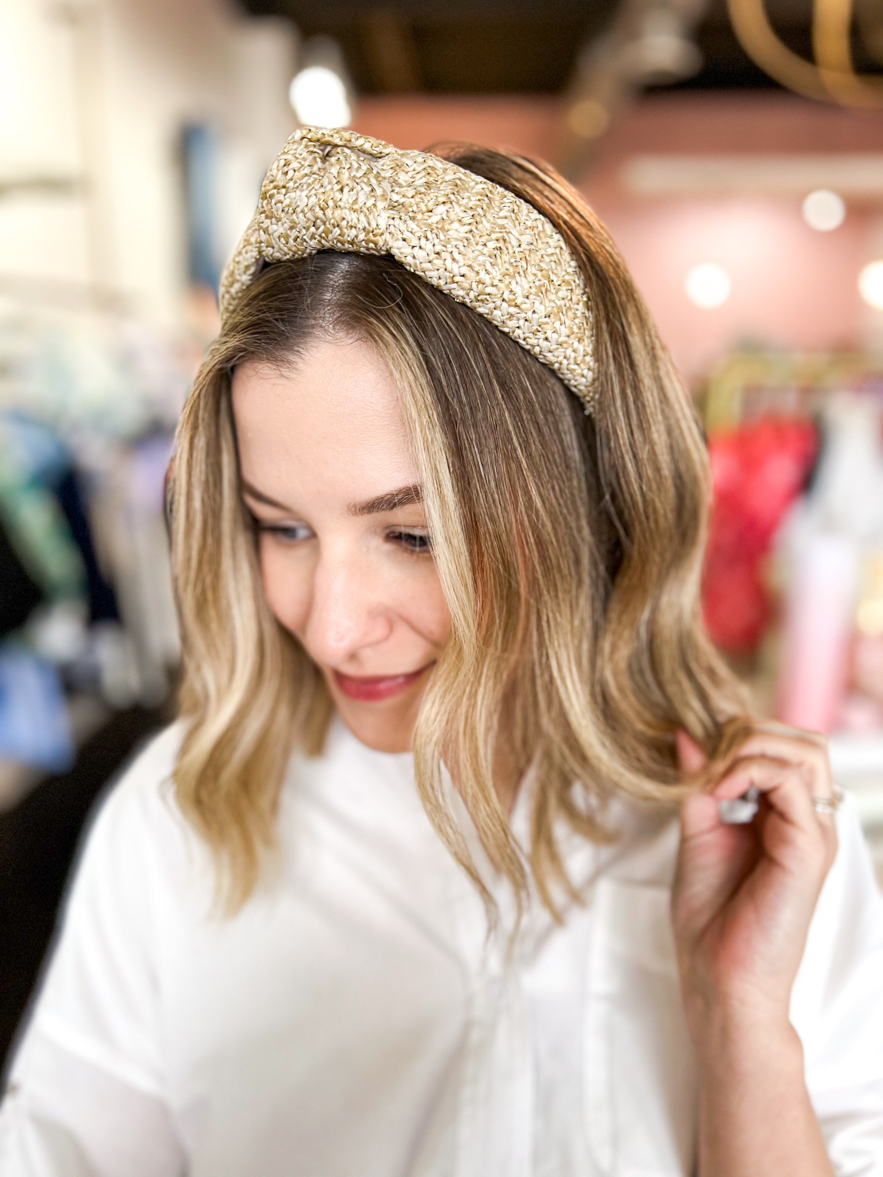 Woven Lurex Knotted Headband - Natural-130 ACCESSORIES-SHIRALEAH-July & June Women's Fashion Boutique Located in San Antonio, Texas