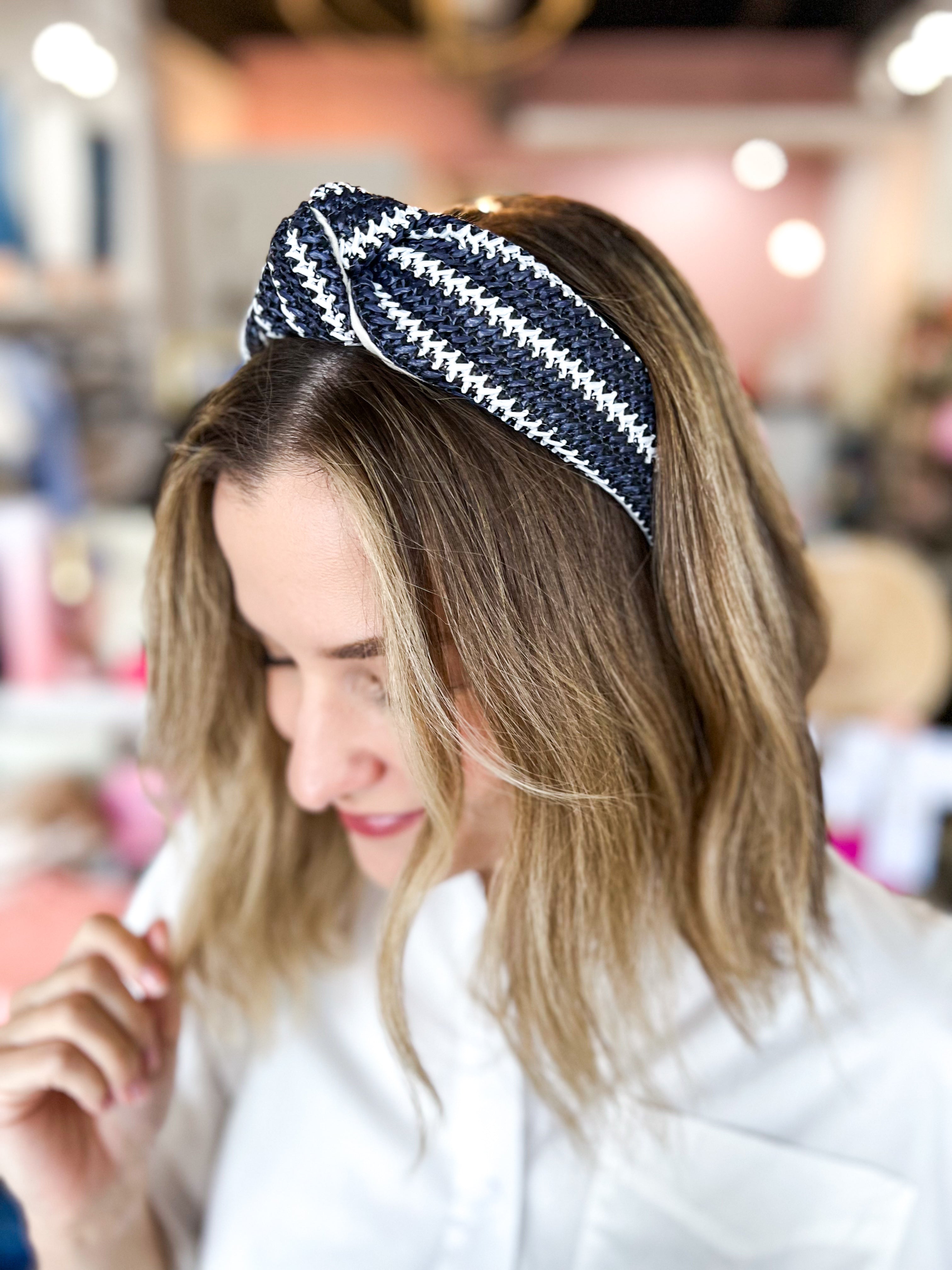 Woven Stripe Knotted Headband - Navy-130 ACCESSORIES-SHIRALEAH-July & June Women's Fashion Boutique Located in San Antonio, Texas