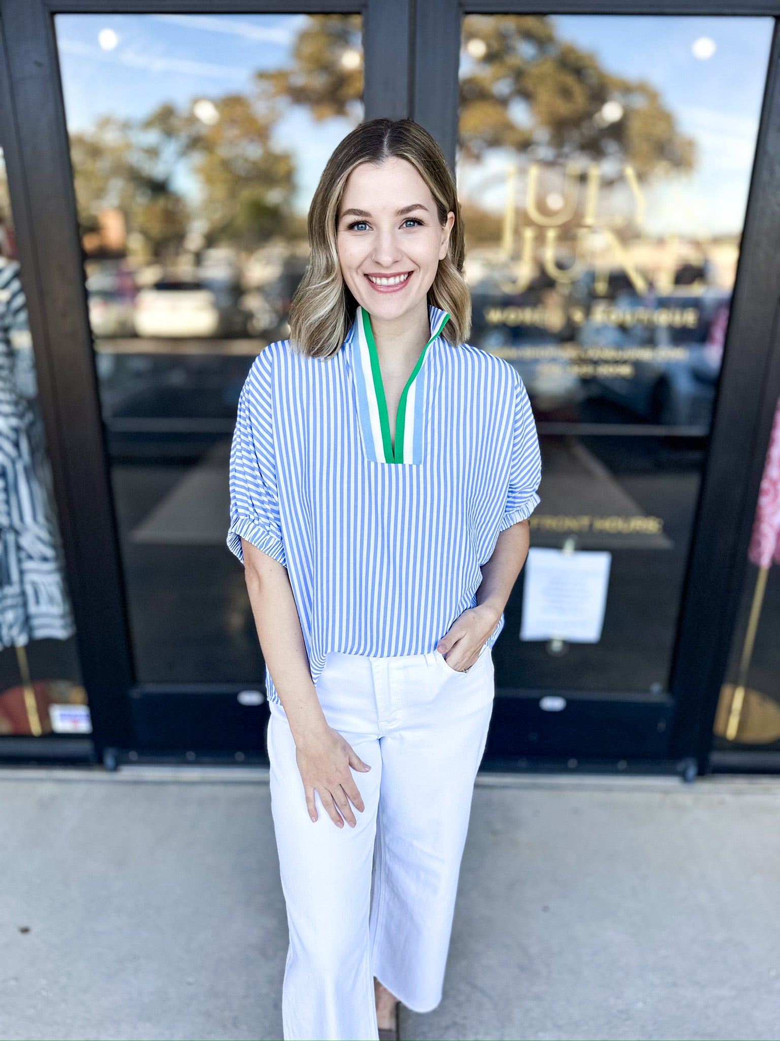 The Carolina Blouse - Blue Combo-200 Fashion Blouses-ENTRO-July & June Women's Fashion Boutique Located in San Antonio, Texas