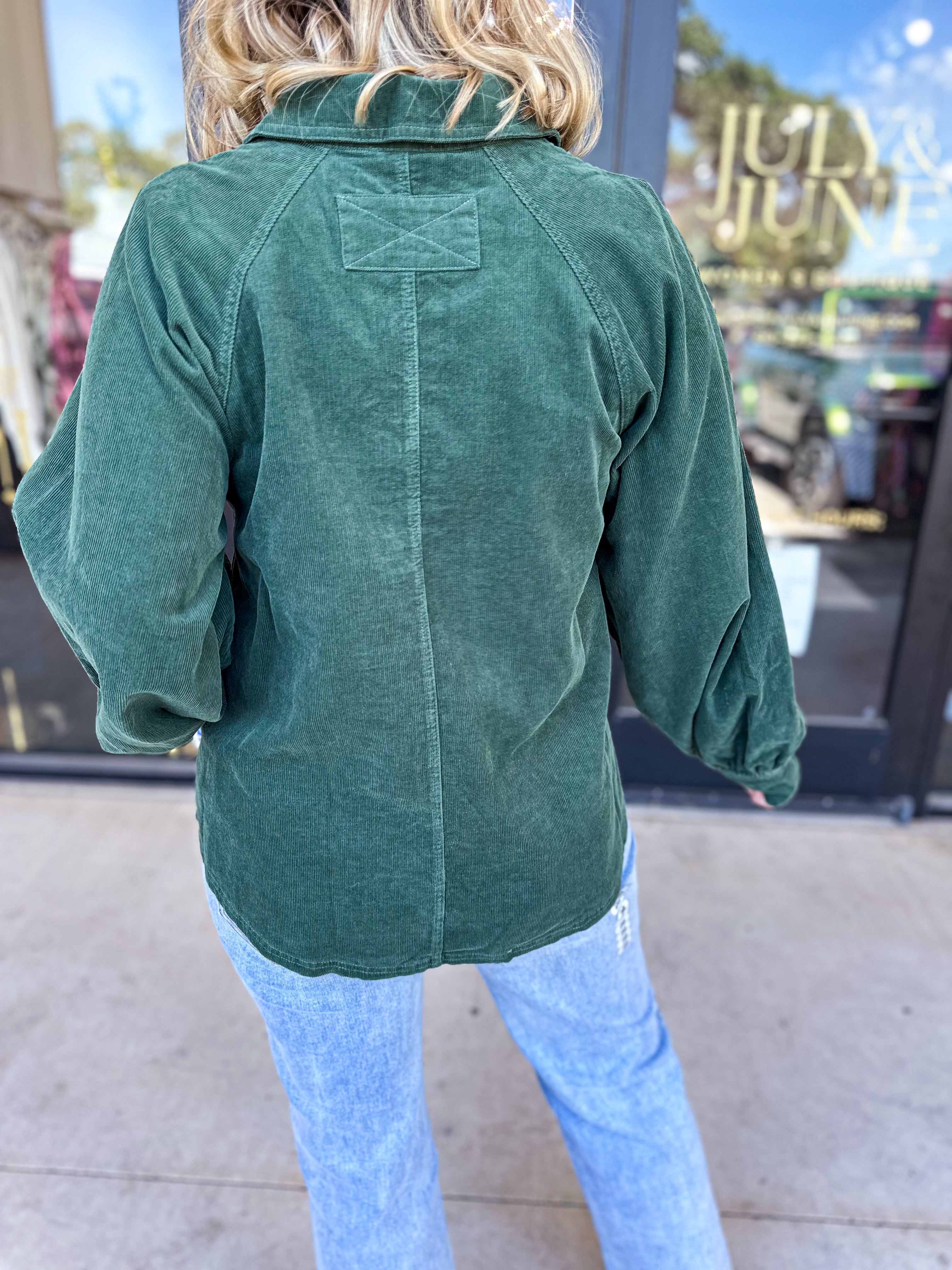 Corduroy Button Down - Deep Green-200 Fashion Blouses-JODIFL-July & June Women's Fashion Boutique Located in San Antonio, Texas