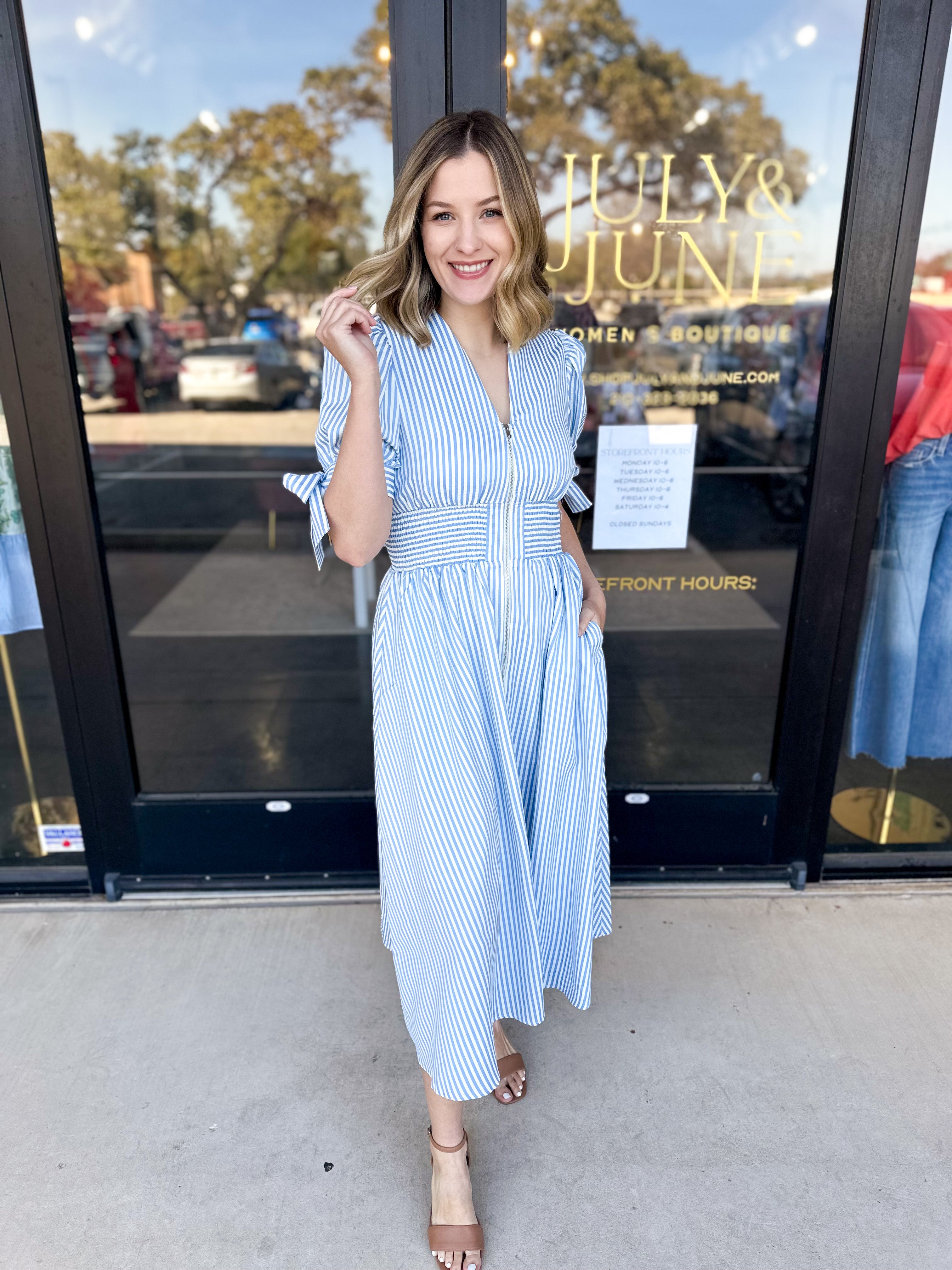 Springtime Sweetness Midi Dress - Light Blue-500 Midi-ENTRO-July & June Women's Fashion Boutique Located in San Antonio, Texas