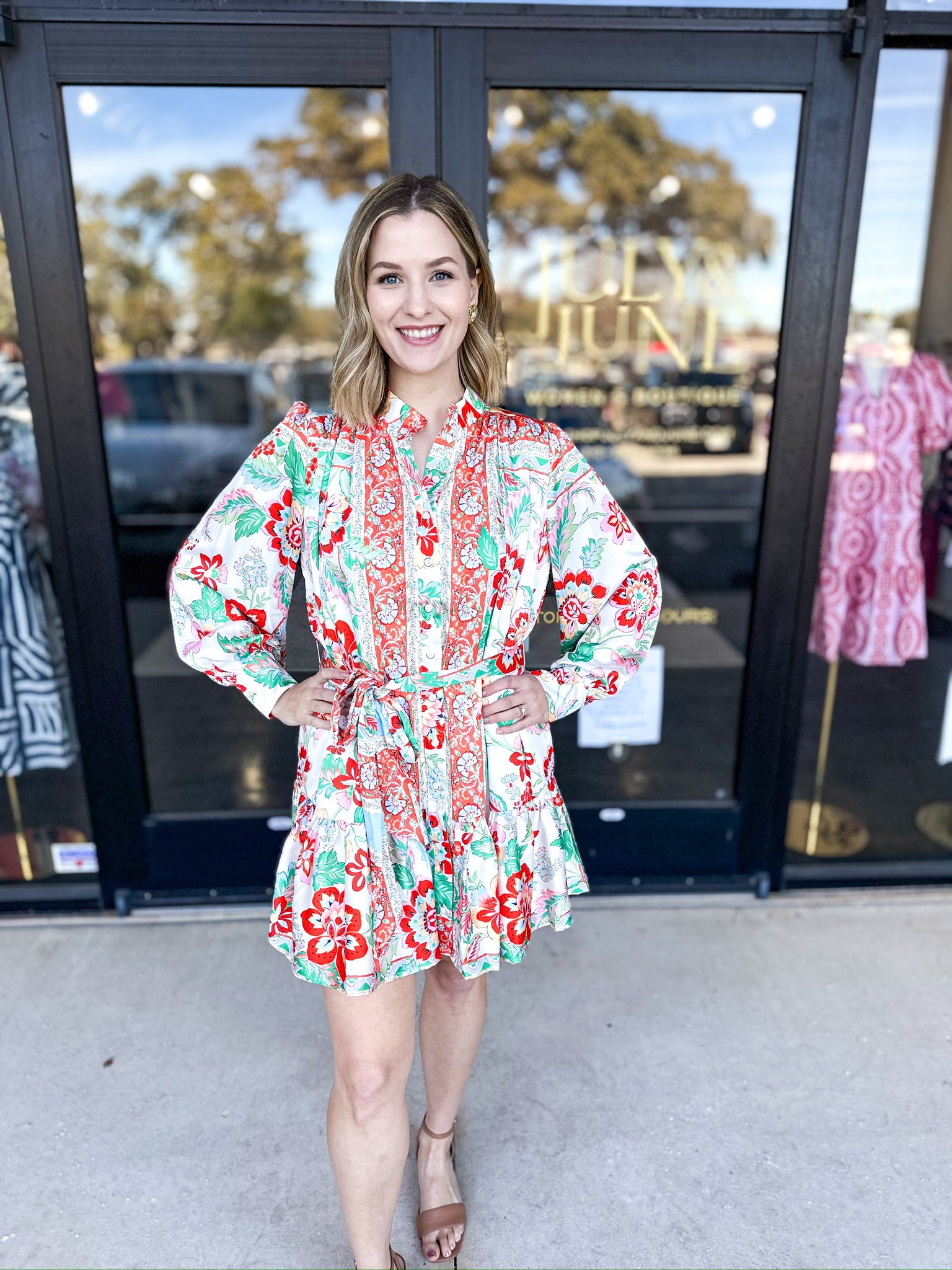 Tangerine Orange Florals Mini Dress-510 Mini-FATE-July & June Women's Fashion Boutique Located in San Antonio, Texas