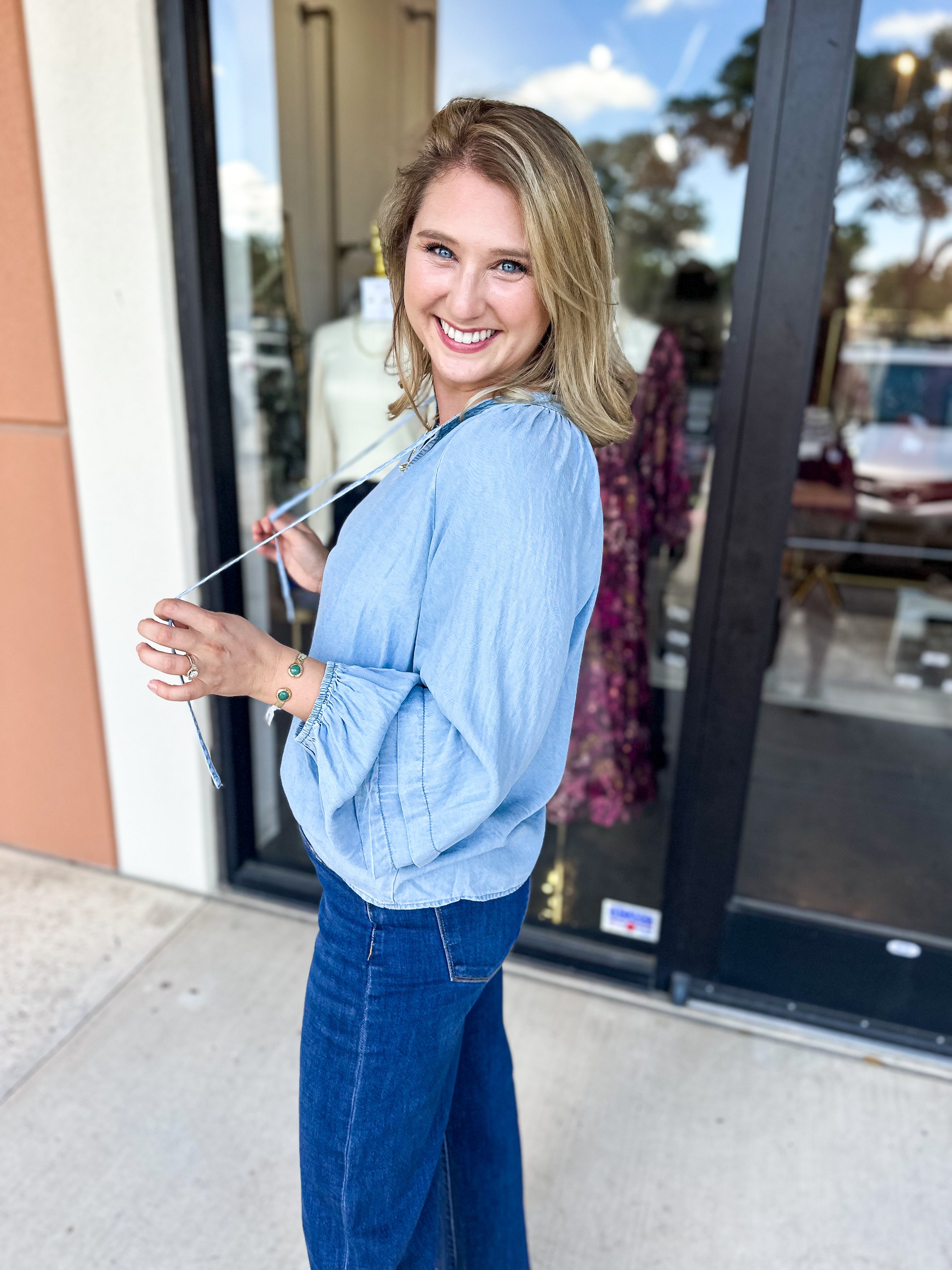 The Dreamy Denim Blouse-200 Fashion Blouses-FATE-July & June Women's Fashion Boutique Located in San Antonio, Texas