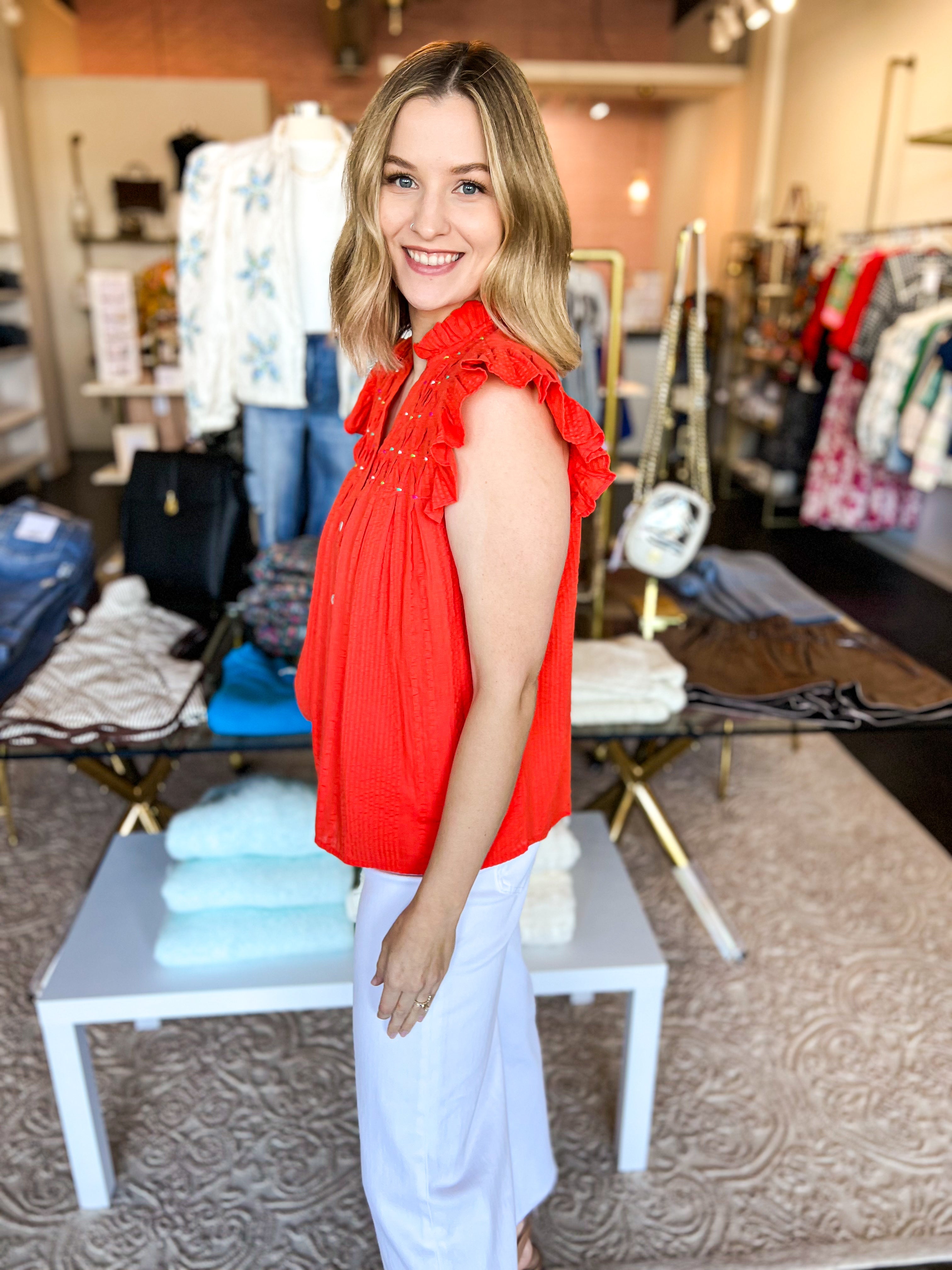 THML - Mallory Blouse - Bold Tangerine-200 Fashion Blouses-THML-July & June Women's Fashion Boutique Located in San Antonio, Texas