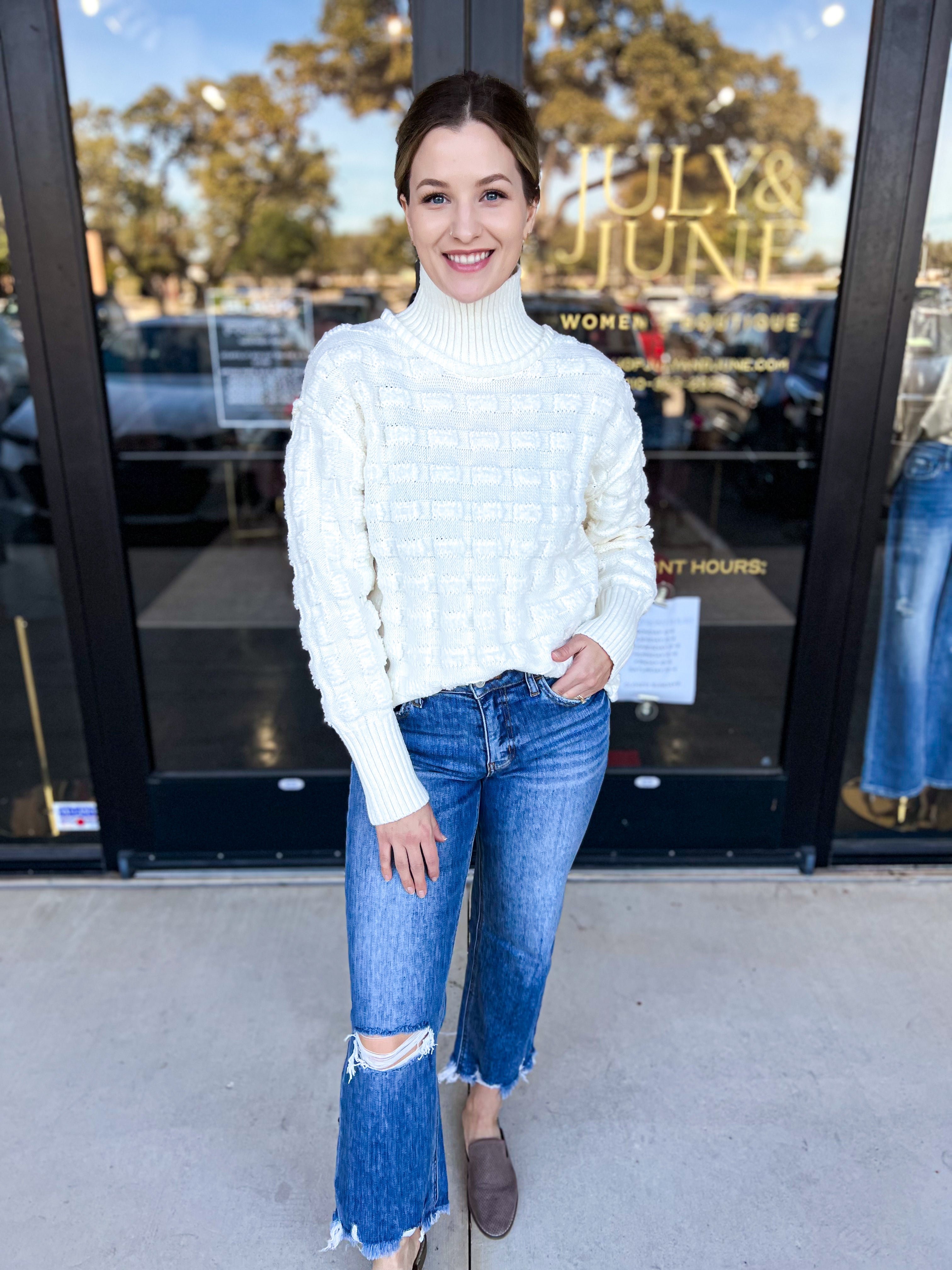 Ivory Mock Neck Sweater Top-230 Sweaters/Cardis-SUGARLIPS-July & June Women's Fashion Boutique Located in San Antonio, Texas