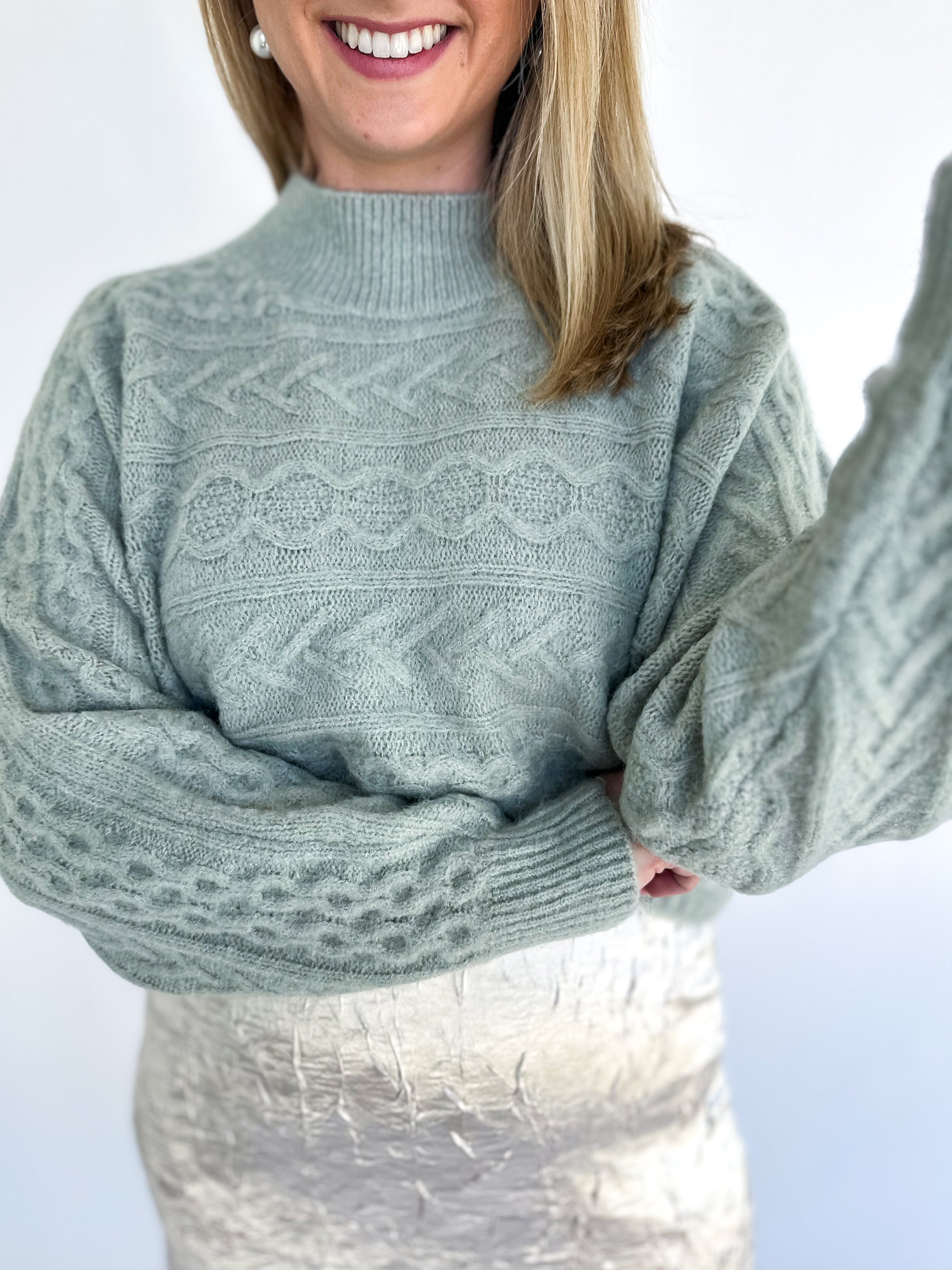 Mint Cable Knit Sweater Top | July & June Women's Boutique