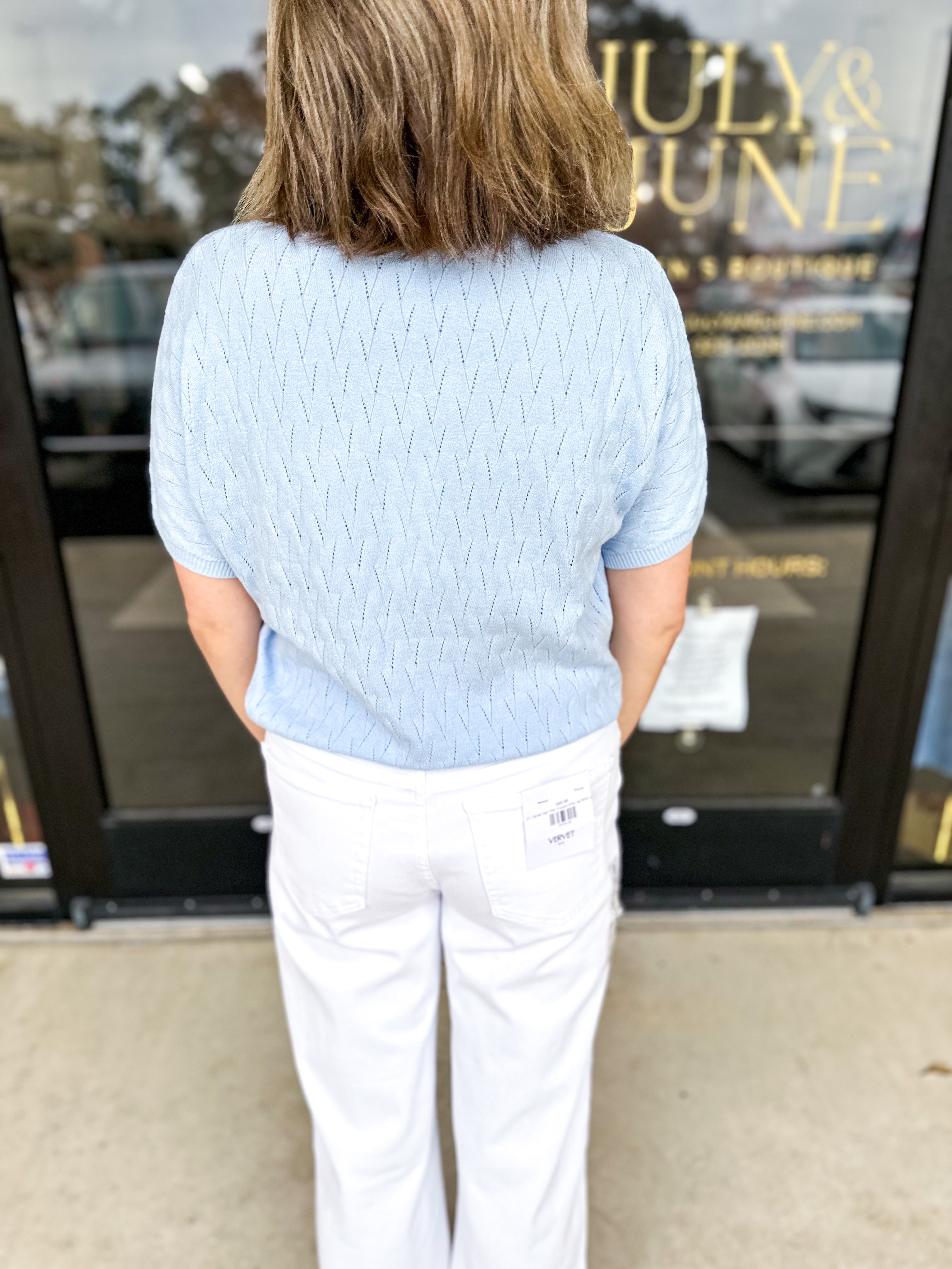 Pastel Knit Tee - Soft Blue-230 Sweaters/Cardis-ALLIE ROSE-July & June Women's Fashion Boutique Located in San Antonio, Texas