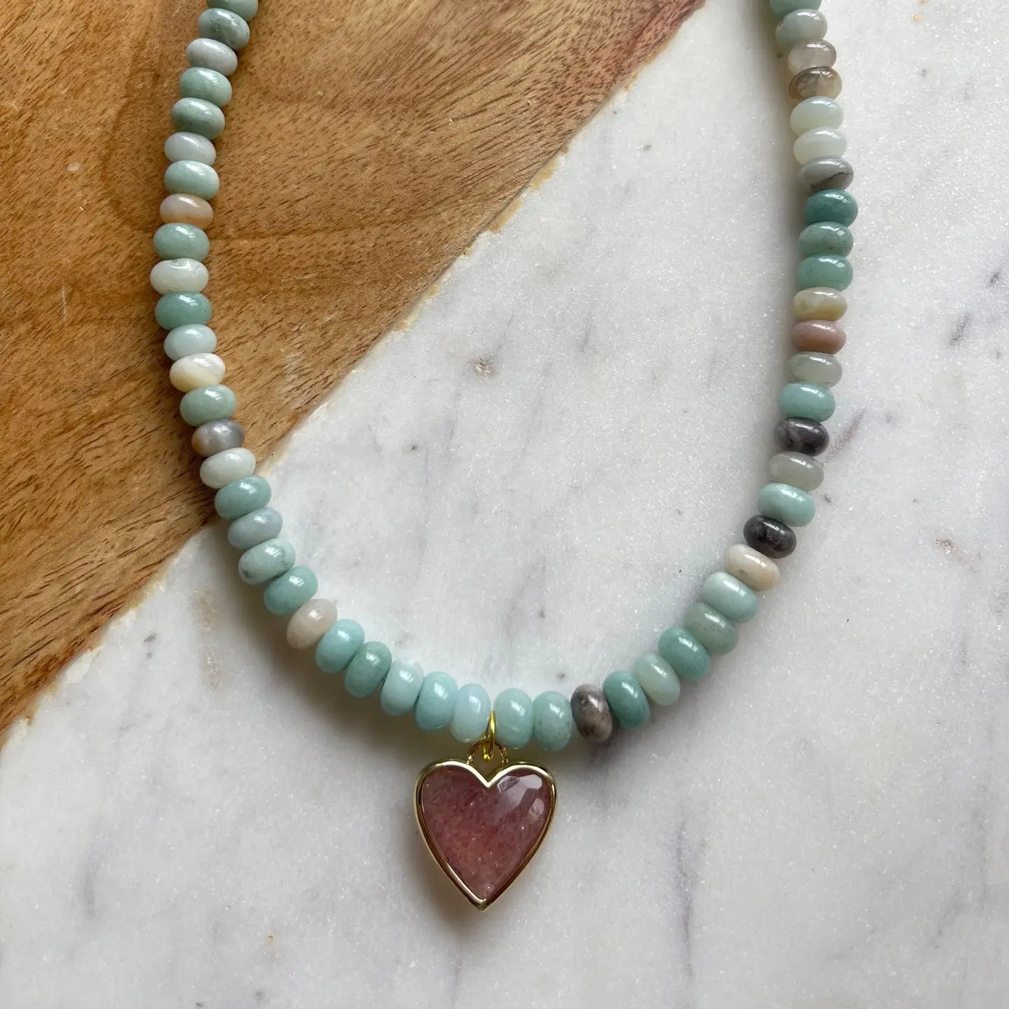 Caia Necklace - Amazonite with Red Star Quartz-110 Jewelry & Hair-Jessica Matrasko Jewelry-July & June Women's Fashion Boutique Located in San Antonio, Texas