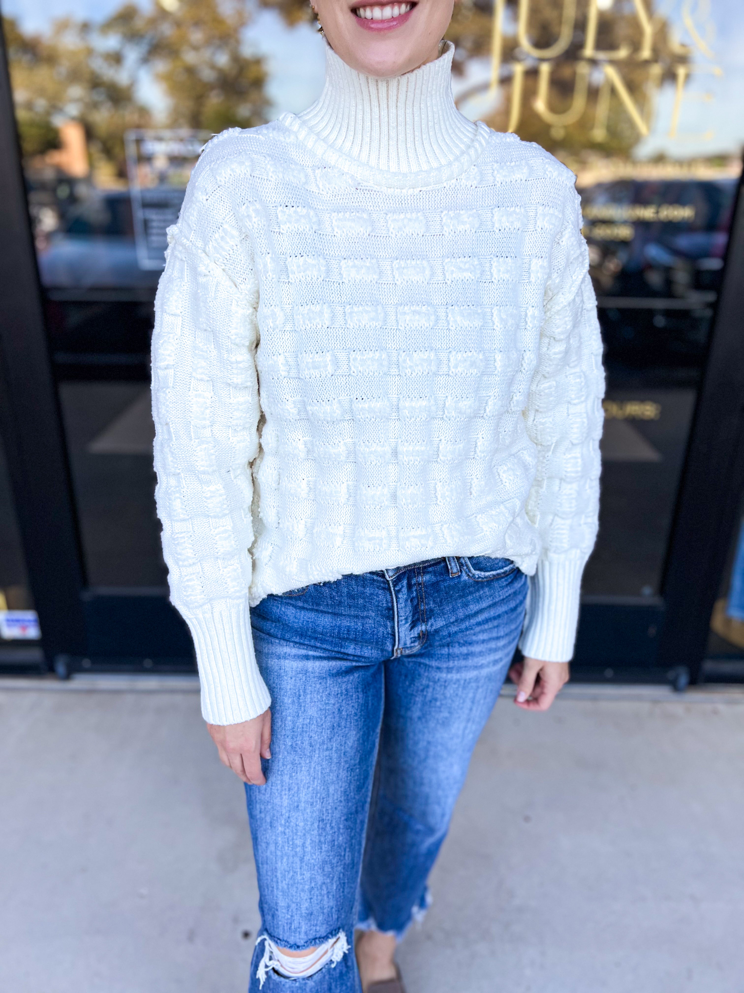 Ivory Mock Neck Sweater Top-230 Sweaters/Cardis-SUGARLIPS-July & June Women's Fashion Boutique Located in San Antonio, Texas