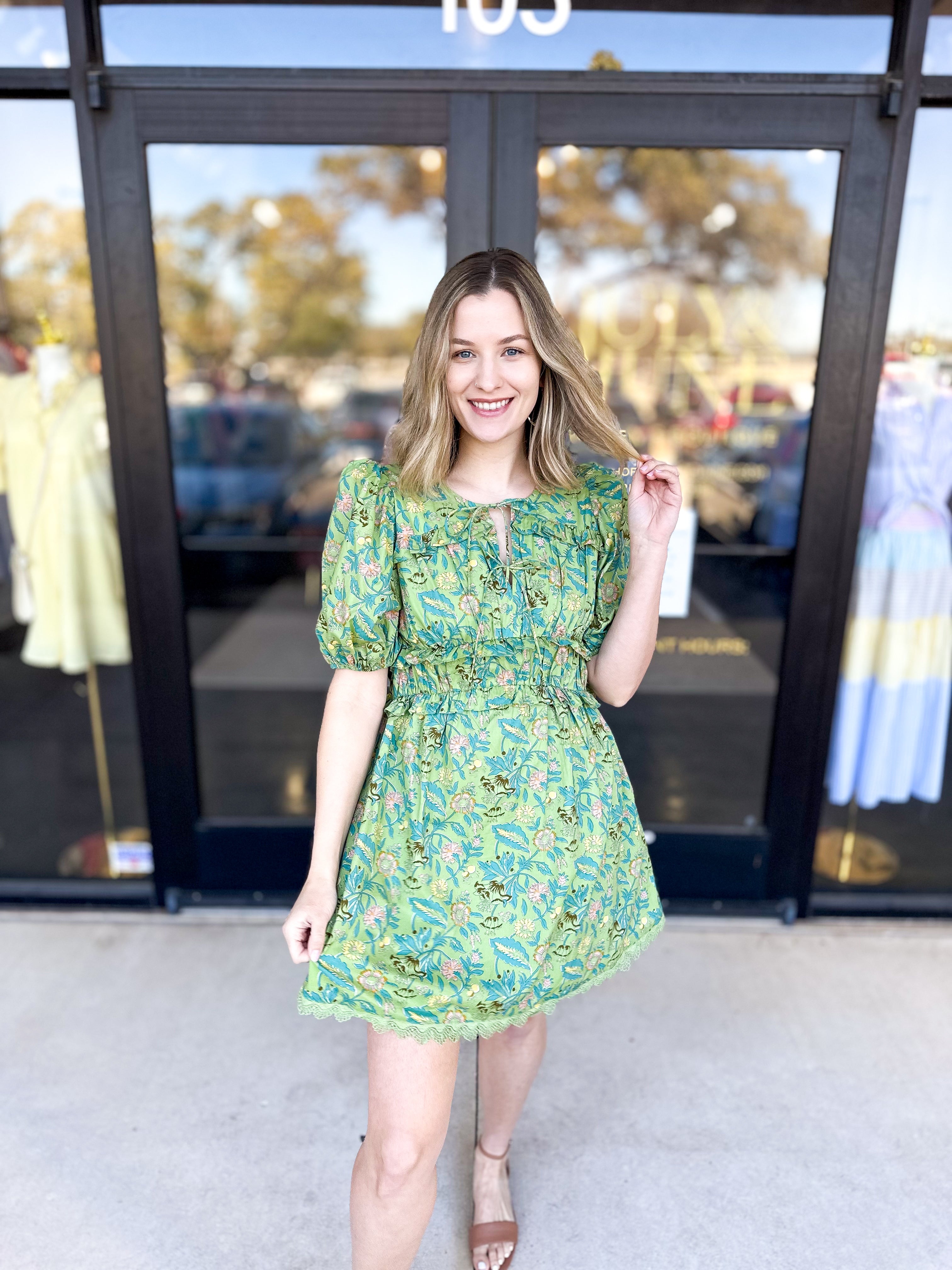 Sage Floral Mini Dress-510 Mini-&MERCI-July & June Women's Fashion Boutique Located in San Antonio, Texas