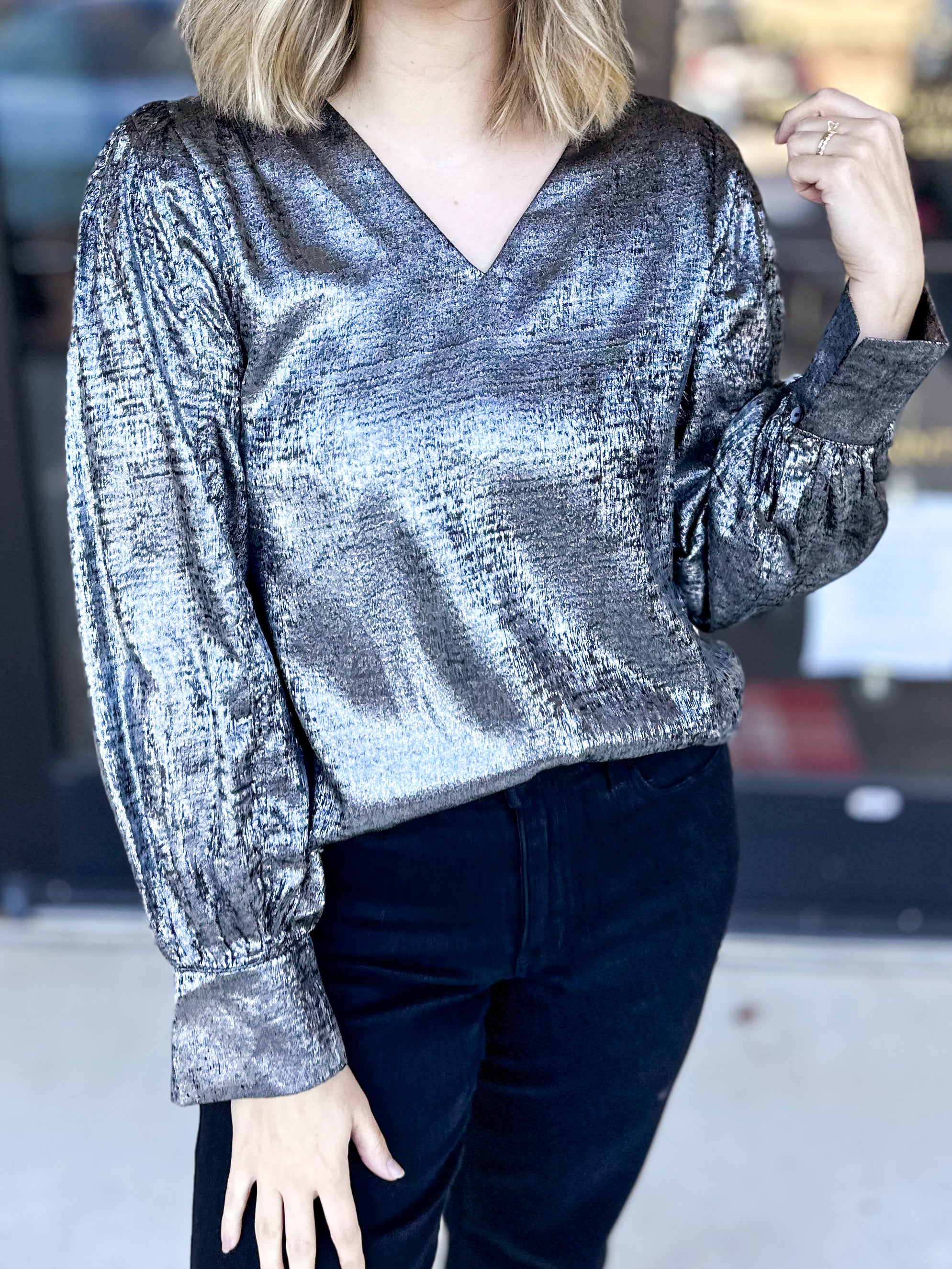 Shimmer Blouse - Black-JODIFL-July & June Women's Fashion Boutique Located in San Antonio, Texas