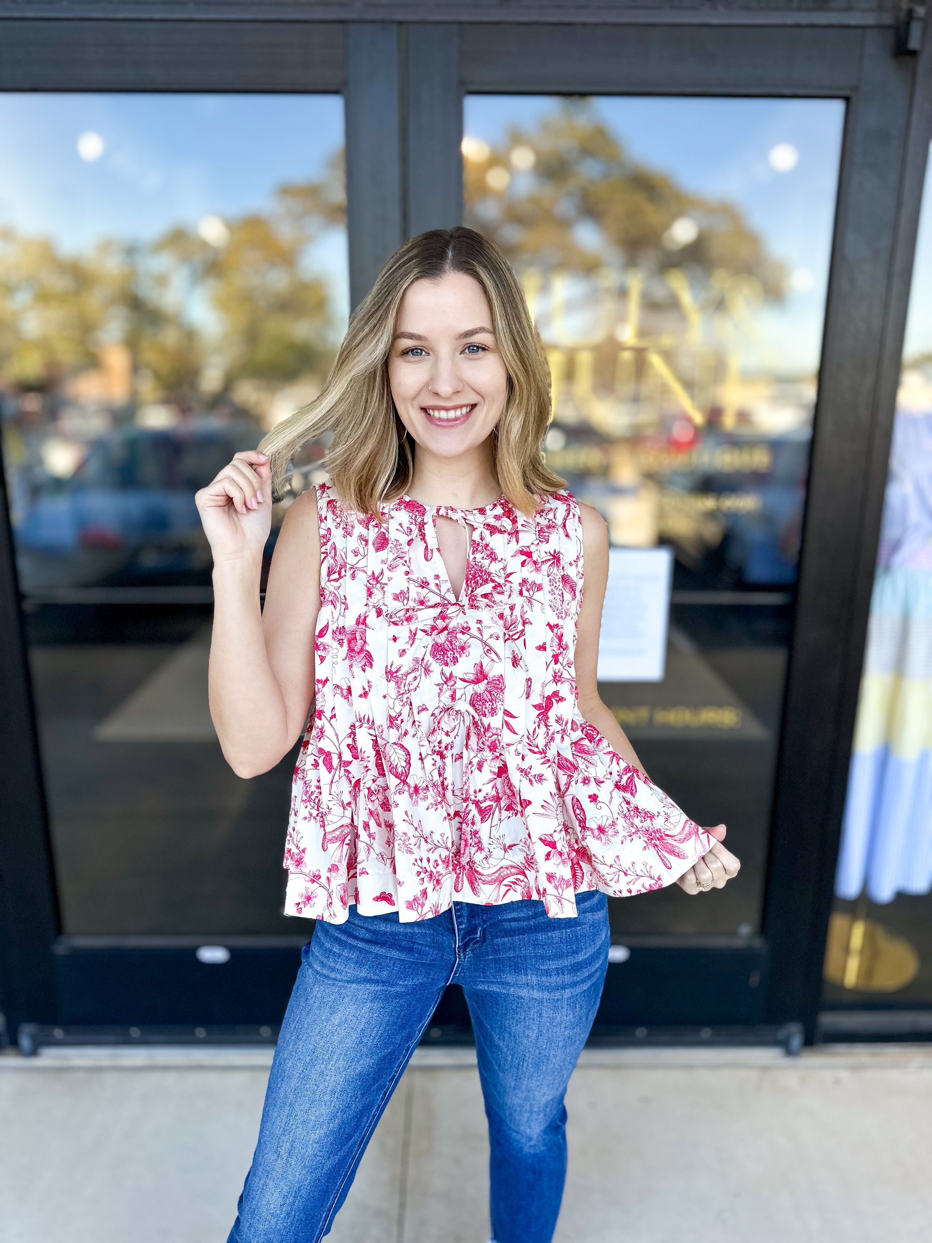 Magenta Toile Tank-200 Fashion Blouses-ENTRO-July & June Women's Fashion Boutique Located in San Antonio, Texas