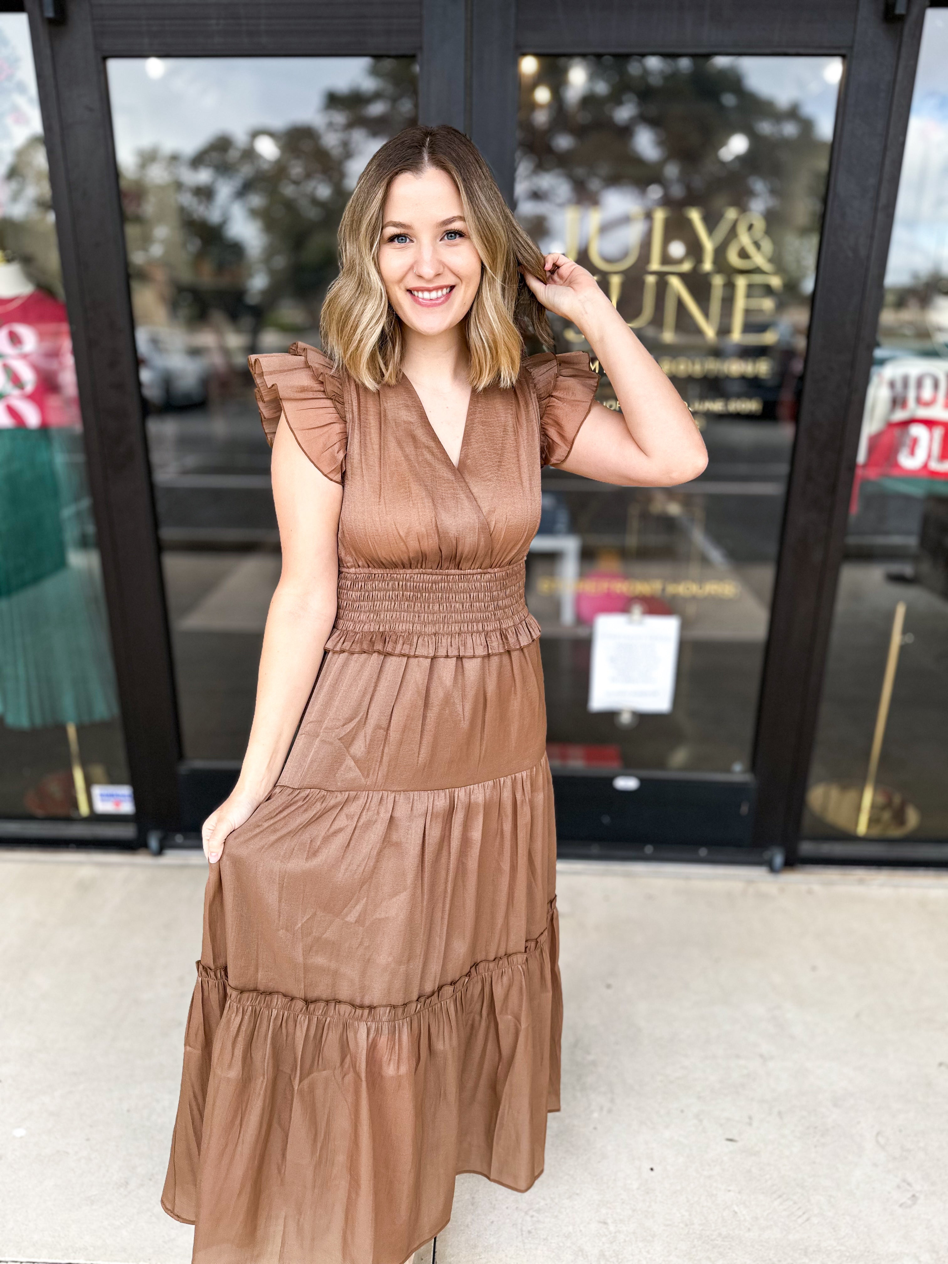 Golden Midi Dress-500 Midi-PINCH-July & June Women's Fashion Boutique Located in San Antonio, Texas