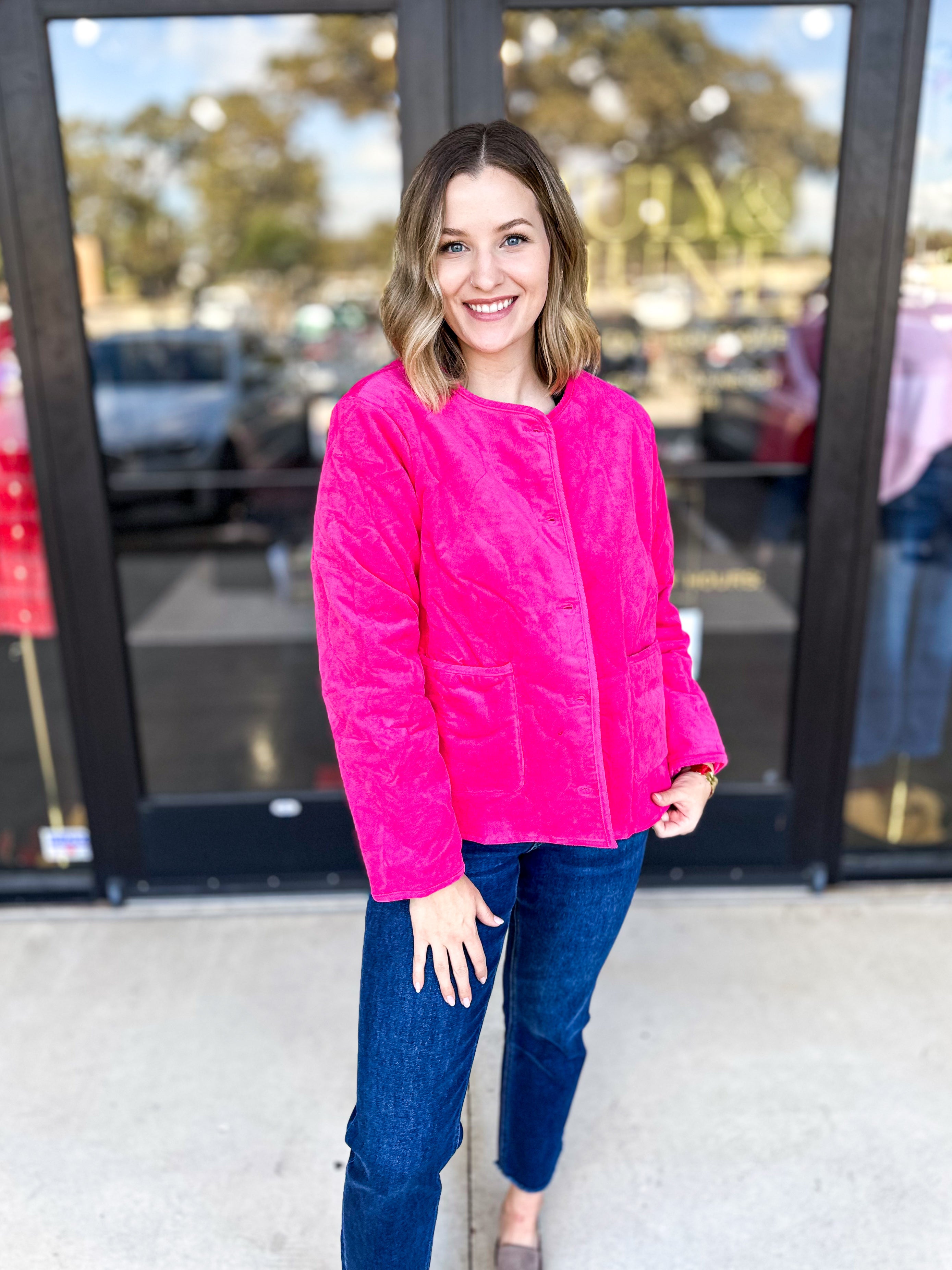 Bright Pink Puff Jacket - PINK FRIDAY DOORBUSTER - ONLINE-PINK FRIDAY DOORBUSTERS-SKIES ARE BLUE-July & June Women's Fashion Boutique Located in San Antonio, Texas