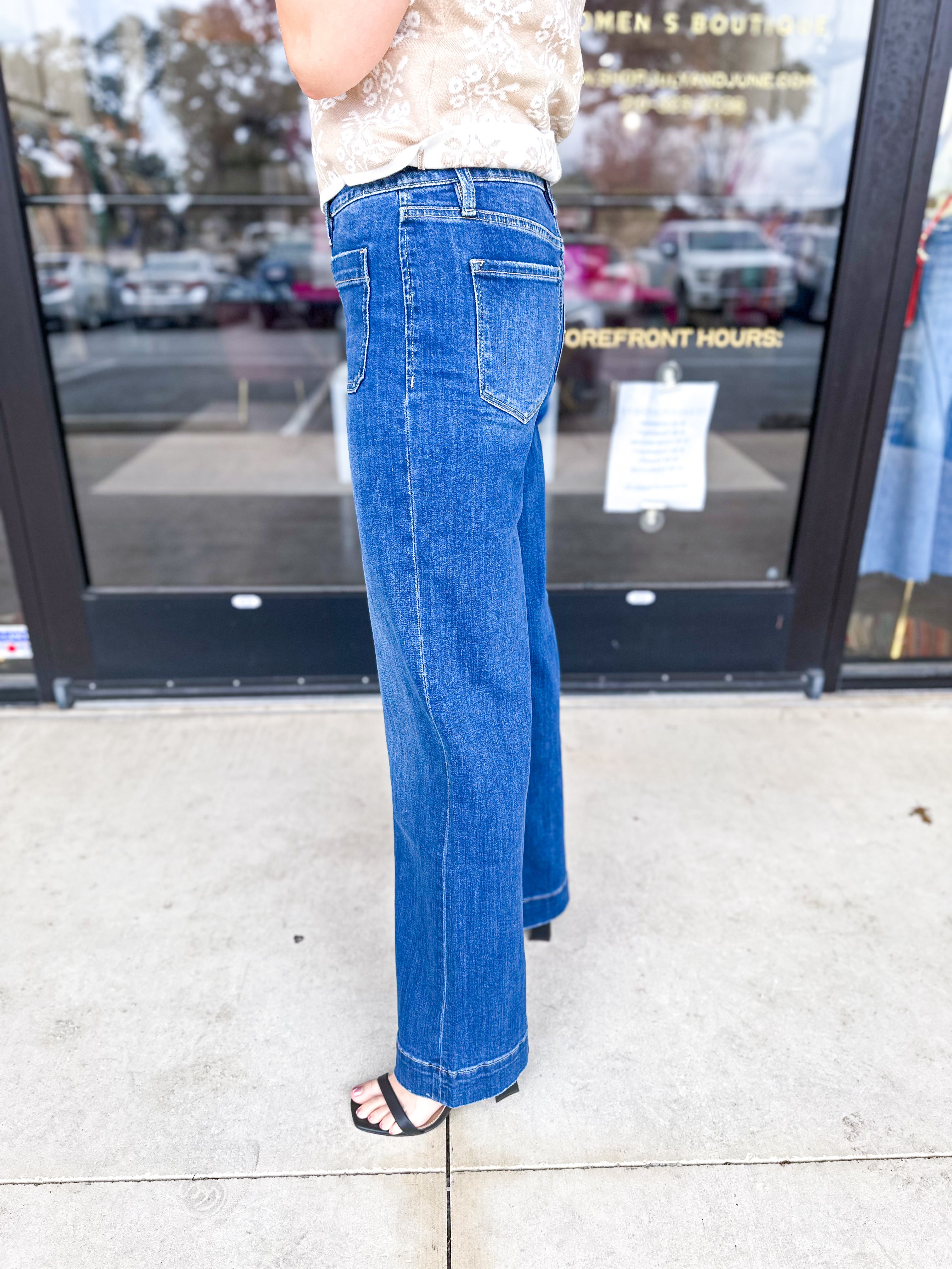 Vervet - High Rise Wide Leg Trouser Jeans-400 Pants-VEVERT BY FLYING MONKEY-July & June Women's Fashion Boutique Located in San Antonio, Texas