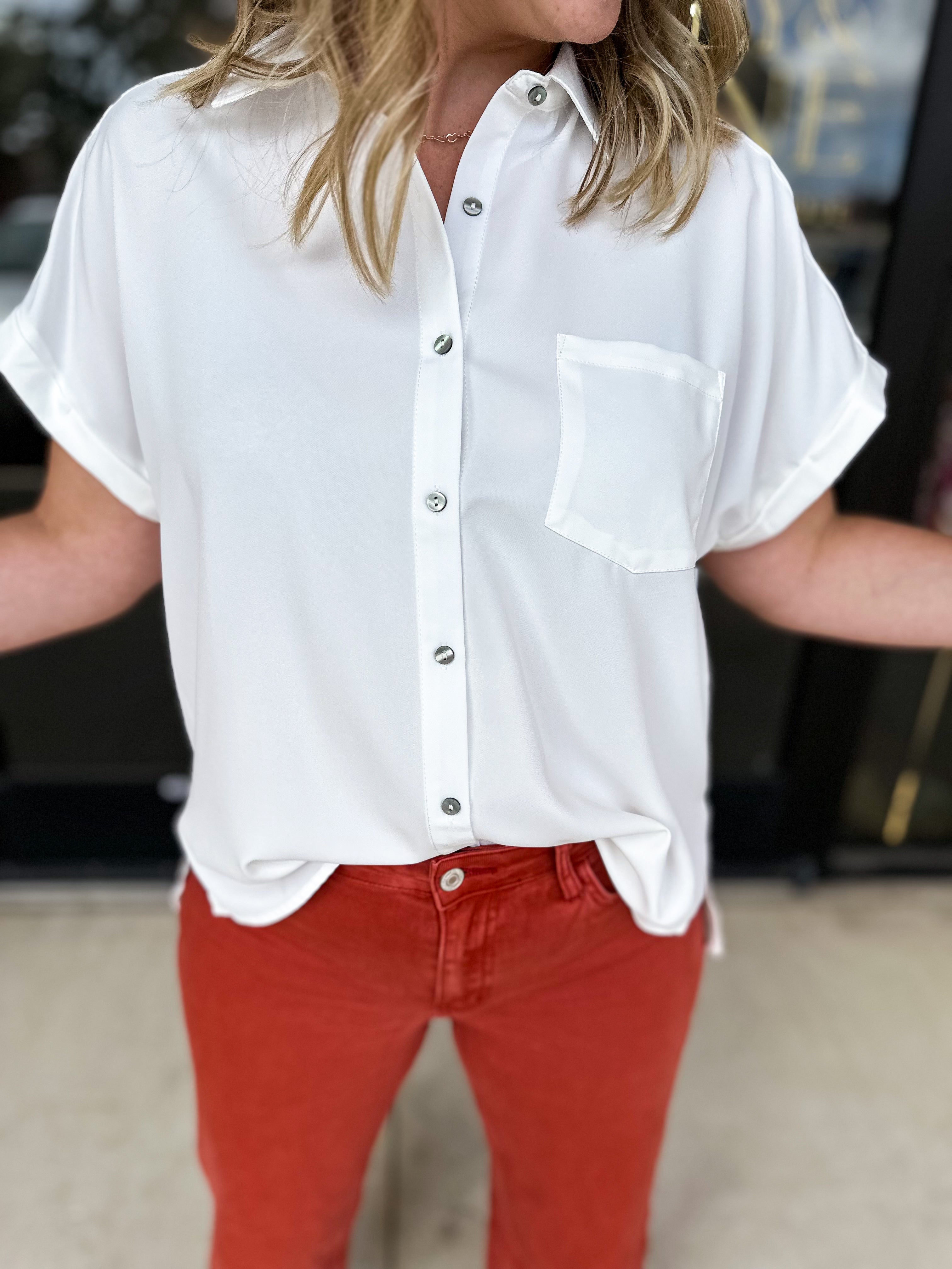 Work It Button Down Blouse - Ivory-200 Fashion Blouses-ENTRO-July & June Women's Fashion Boutique Located in San Antonio, Texas