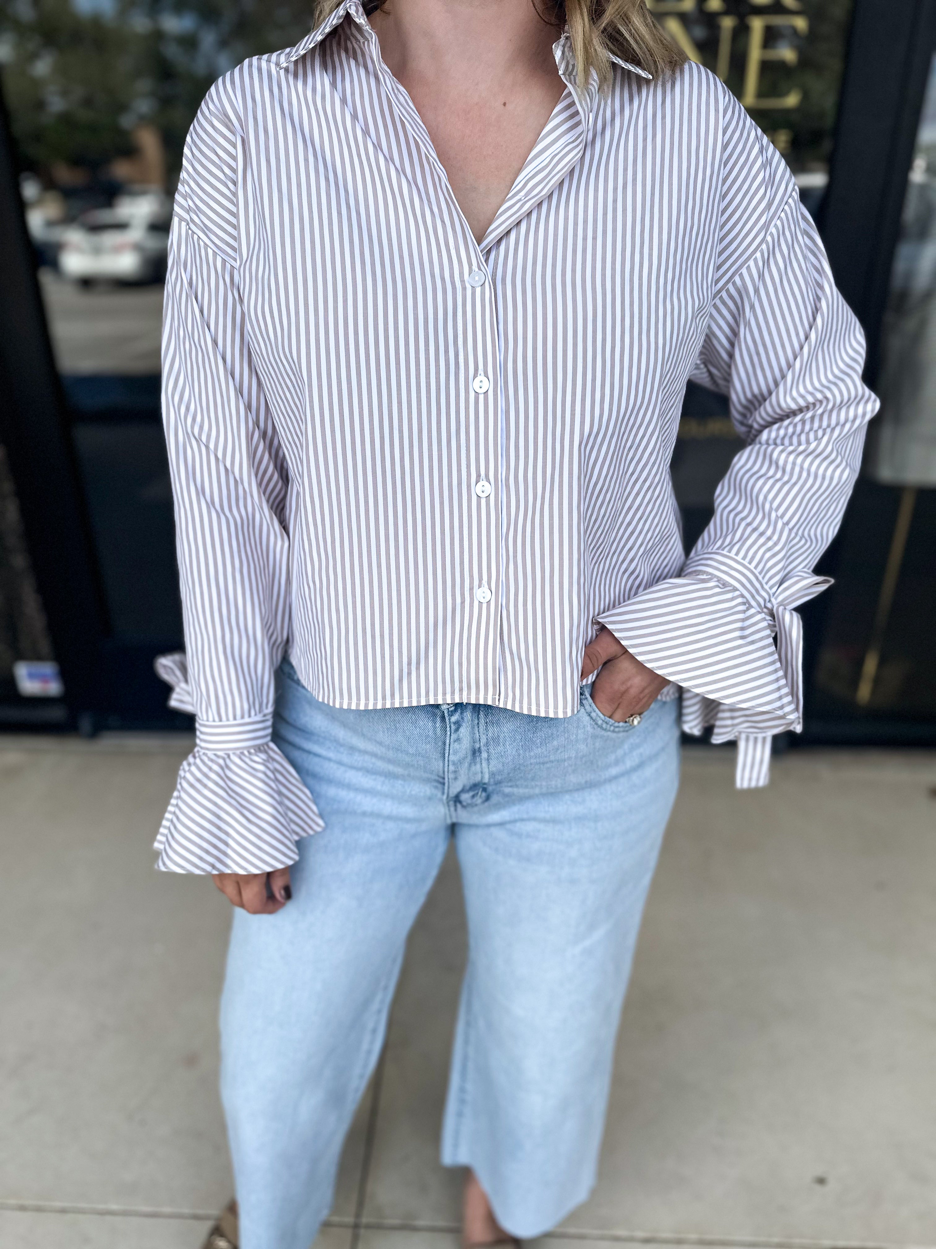 Peplum Sleeve Striped Blouse-200 Fashion Blouses-ABLE-July & June Women's Fashion Boutique Located in San Antonio, Texas