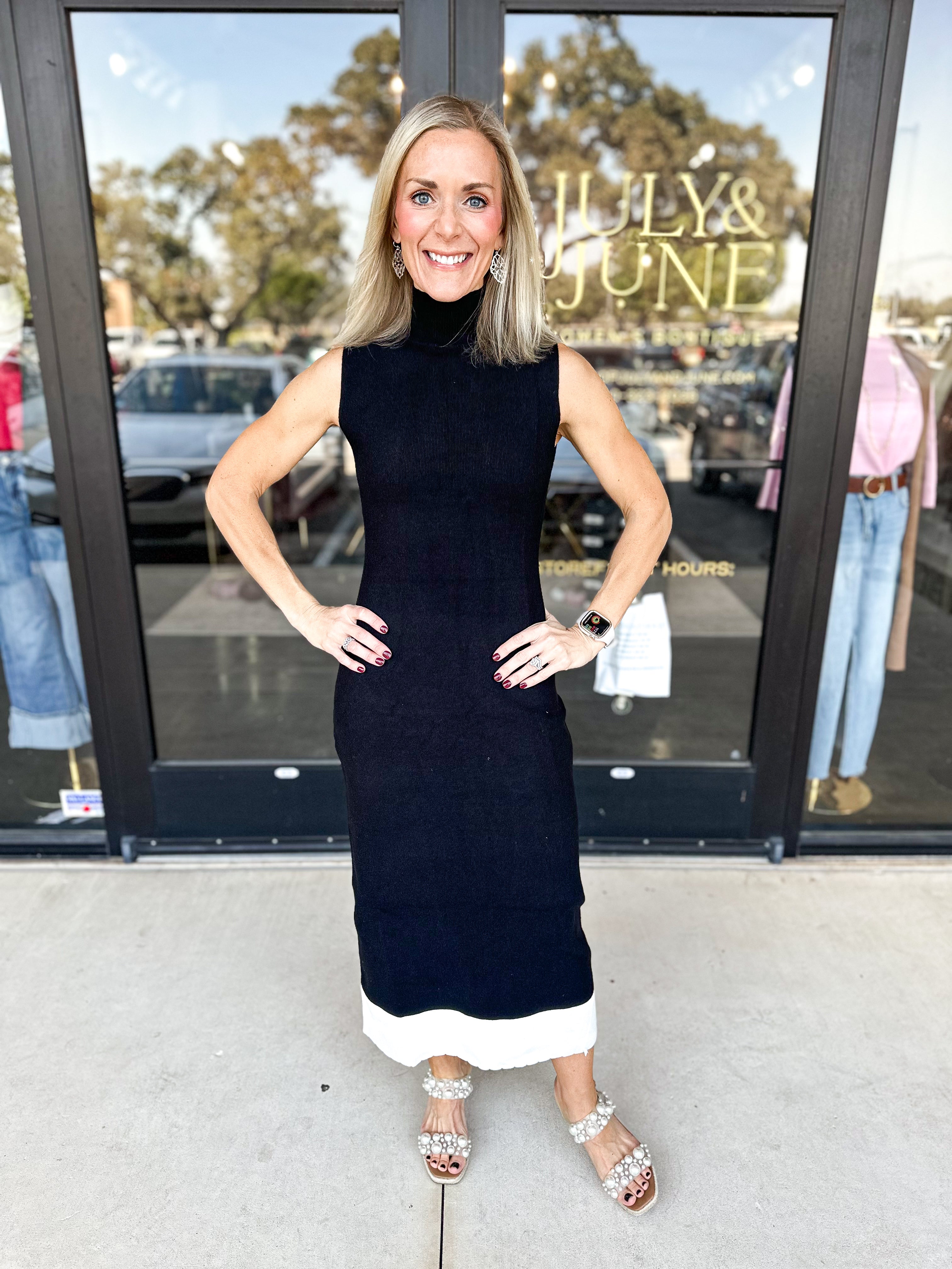 Scalloped Edge Contrast Sweater Midi Dress-500 Midi-ABLE-July & June Women's Fashion Boutique Located in San Antonio, Texas