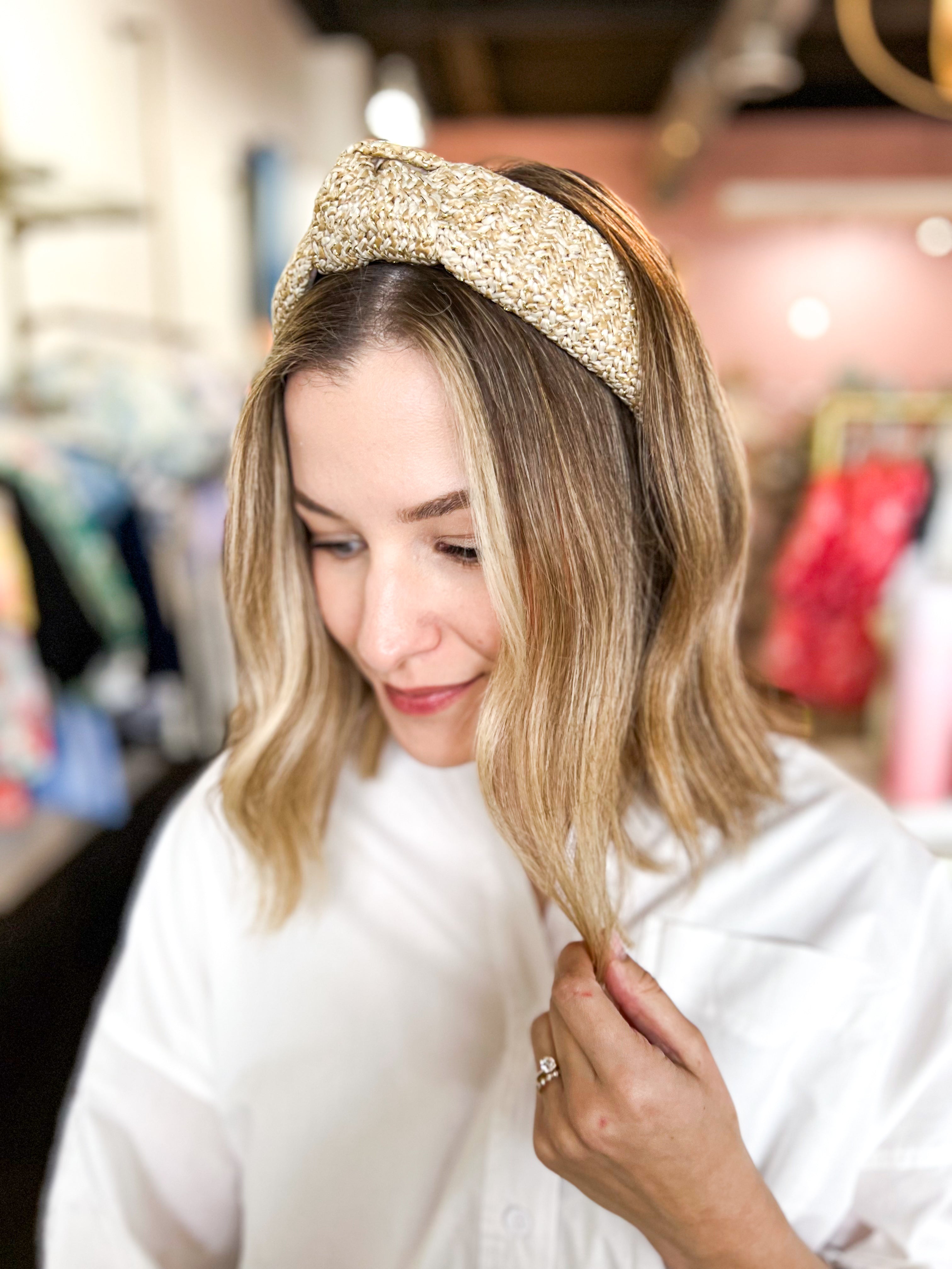 Woven Lurex Knotted Headband - Natural-130 ACCESSORIES-SHIRALEAH-July & June Women's Fashion Boutique Located in San Antonio, Texas