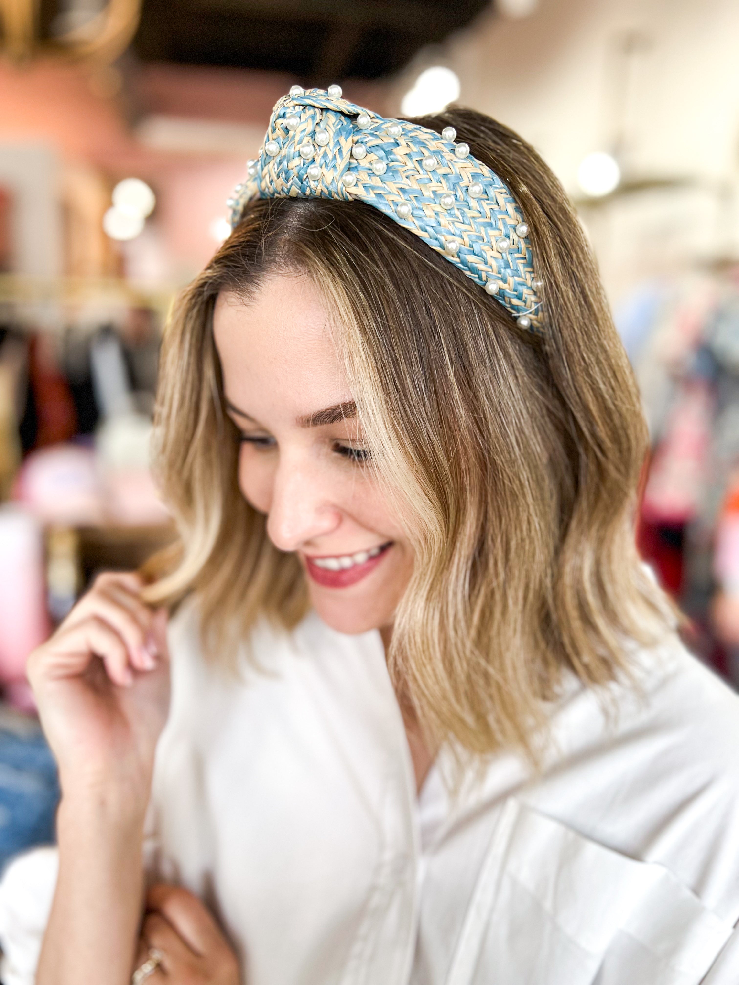 Pearl Embellished Knotted Headband - Light Blue-130 ACCESSORIES-SHIRALEAH-July & June Women's Fashion Boutique Located in San Antonio, Texas