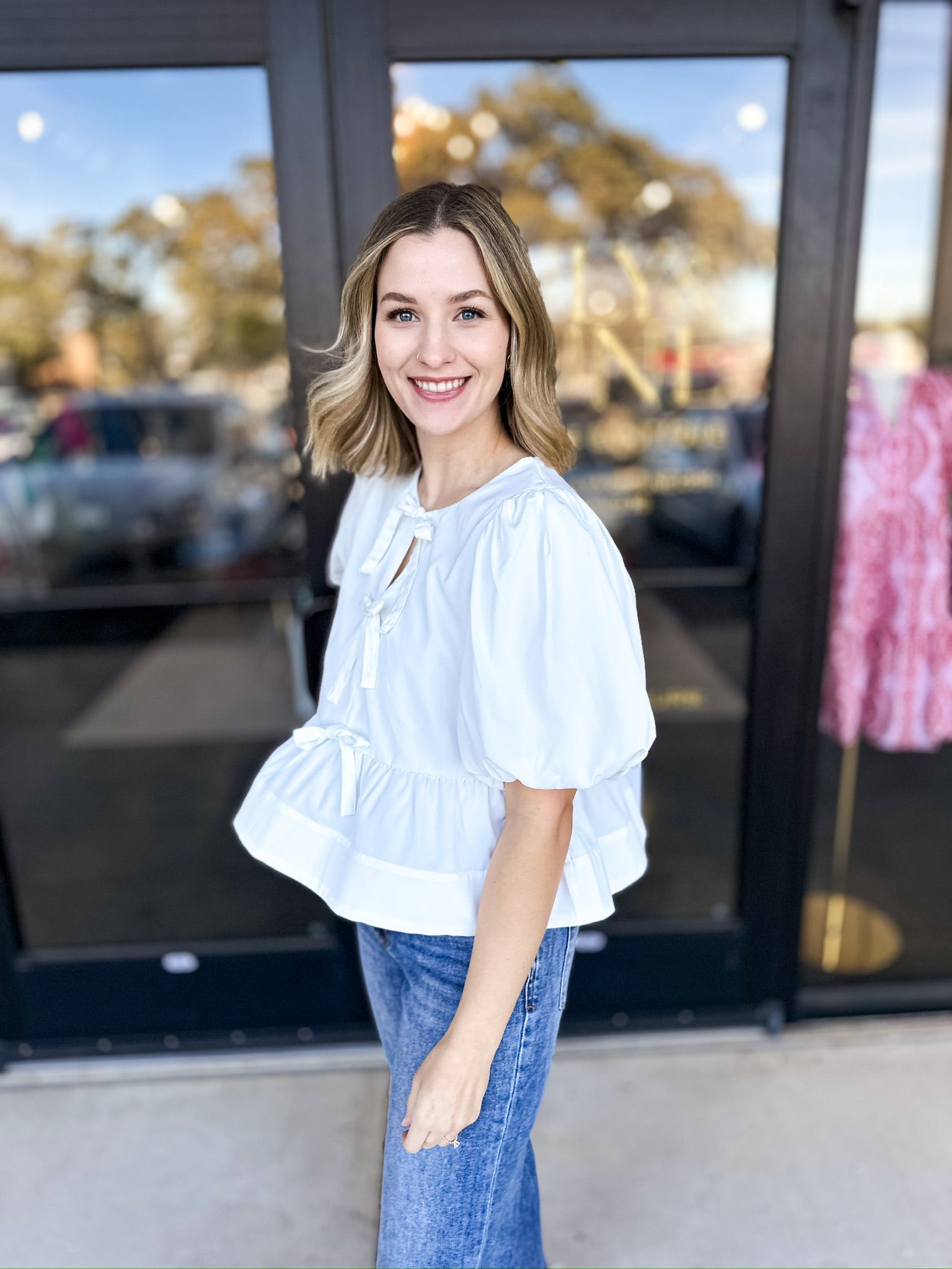 Feminine Bow Blouse - Ivory-200 Fashion Blouses-ENTRO-July & June Women's Fashion Boutique Located in San Antonio, Texas